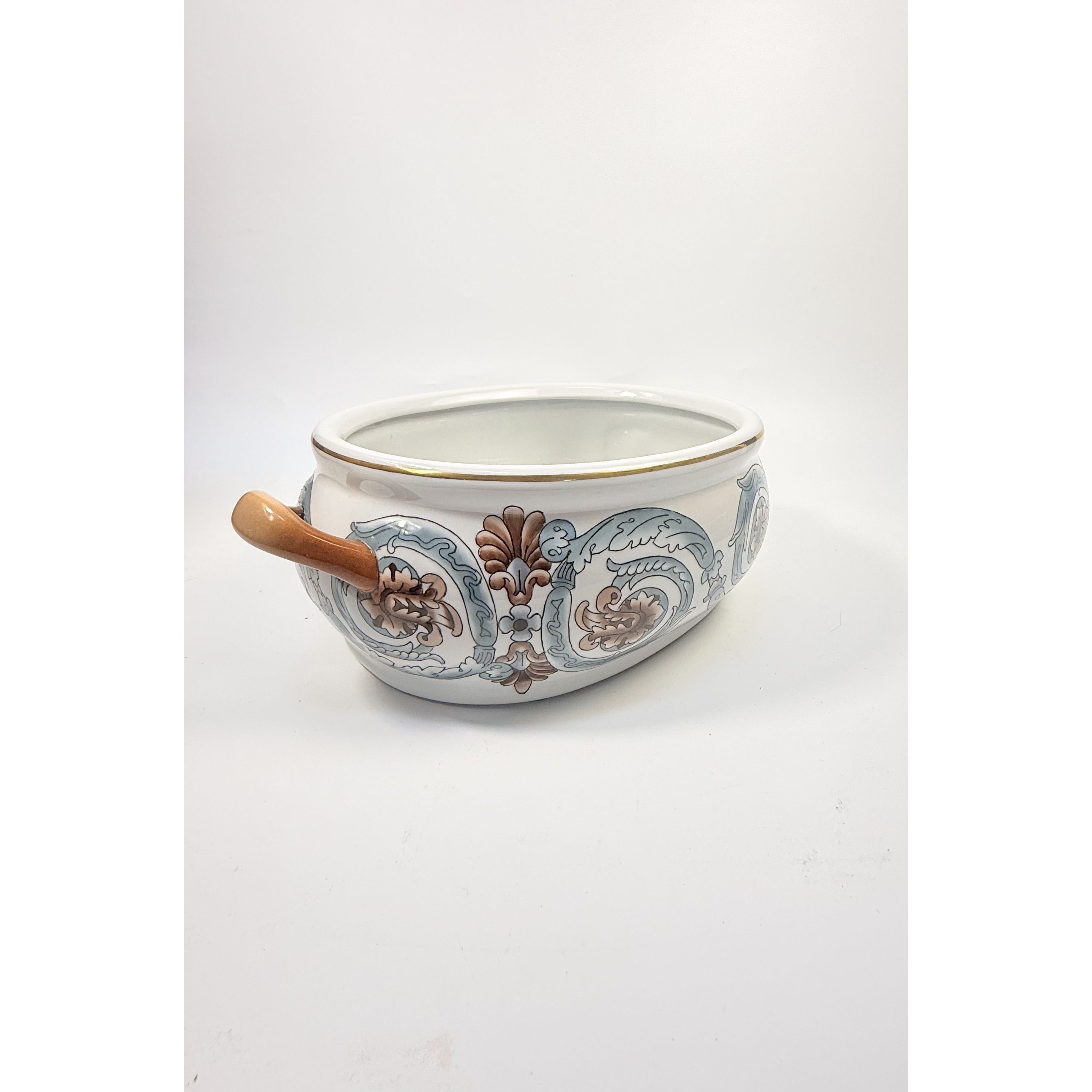 Jardiniere Planter Pot Hand Painted Handled Ceramaic Teal Brown Home Decor Decorative Accents Centerpiece Grand Millennial