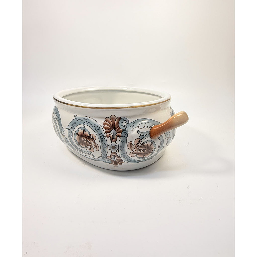 Jardiniere Planter Pot Hand Painted Handled Ceramaic Teal Brown Home Decor Decorative Accents Centerpiece Grand Millennial