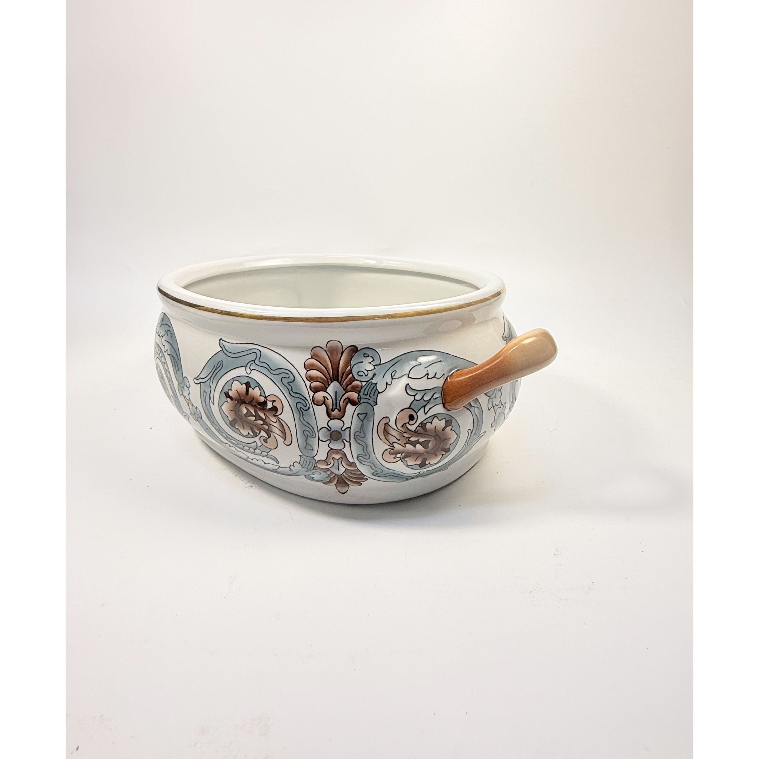 Jardiniere Planter Pot Hand Painted Handled Ceramaic Teal Brown Home Decor Decorative Accents Centerpiece Grand Millennial