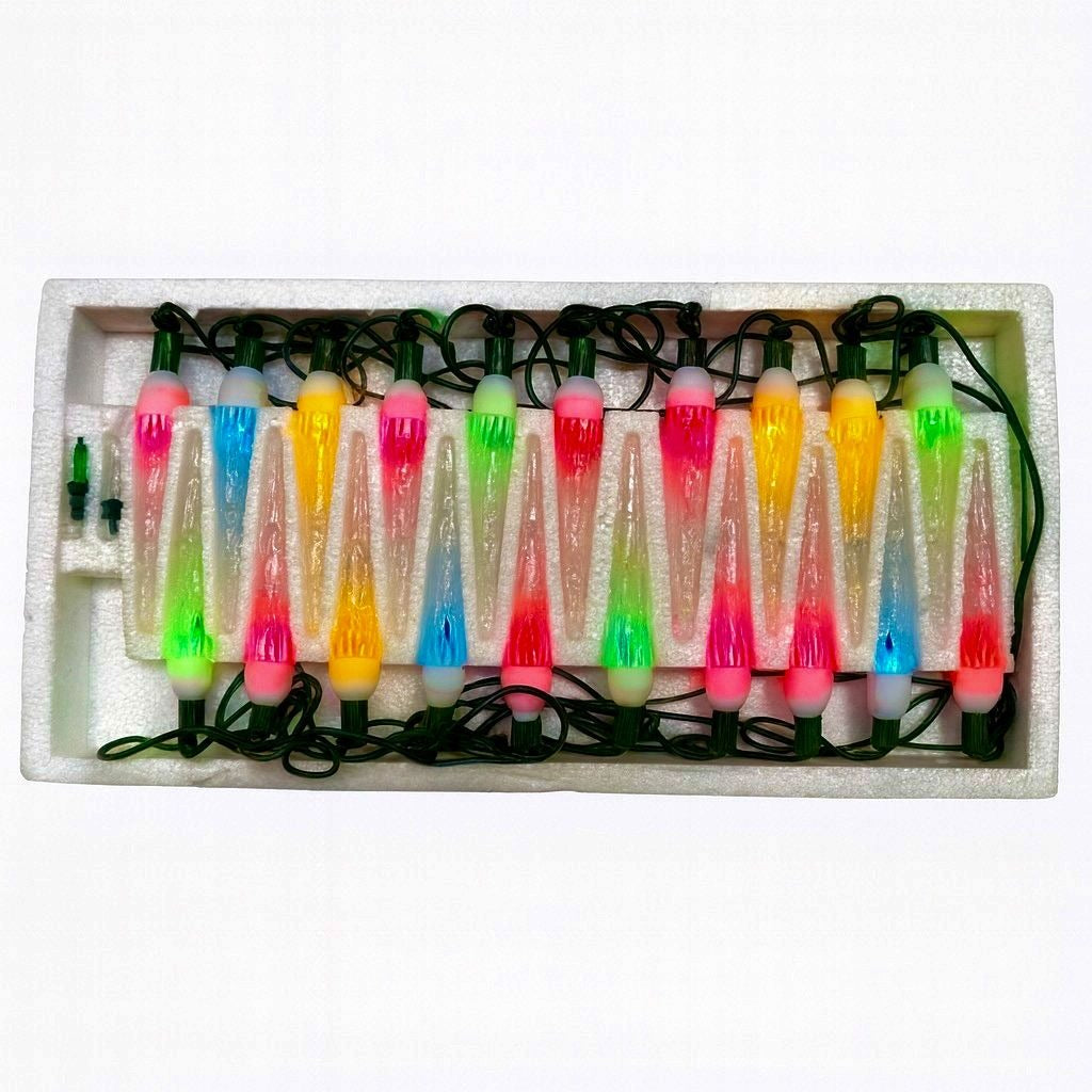 Icicle Drip Christmas Multicolor 20 Lights YuleGlo Vintage Mid Century Original box Holiday Seasonal Tree Decoration Retro MCM Colored