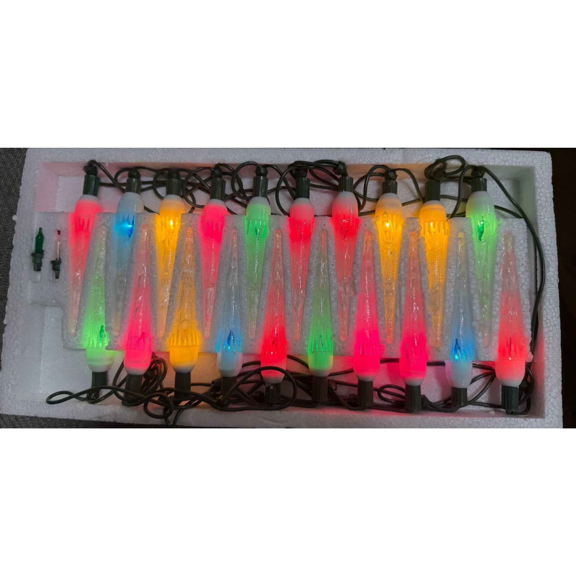 Icicle Drip Christmas Multicolor 20 Lights YuleGlo Vintage Mid Century Original box Holiday Seasonal Tree Decoration Retro MCM Colored