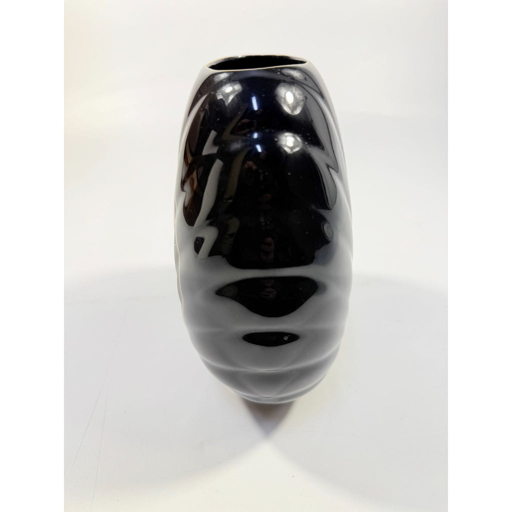 Oriental Vase Black Gloss Porcelain Red Poppies Flowers Poppy Fine China Japan 80s Retro Gold Embossed Home Decor Decorative Accents