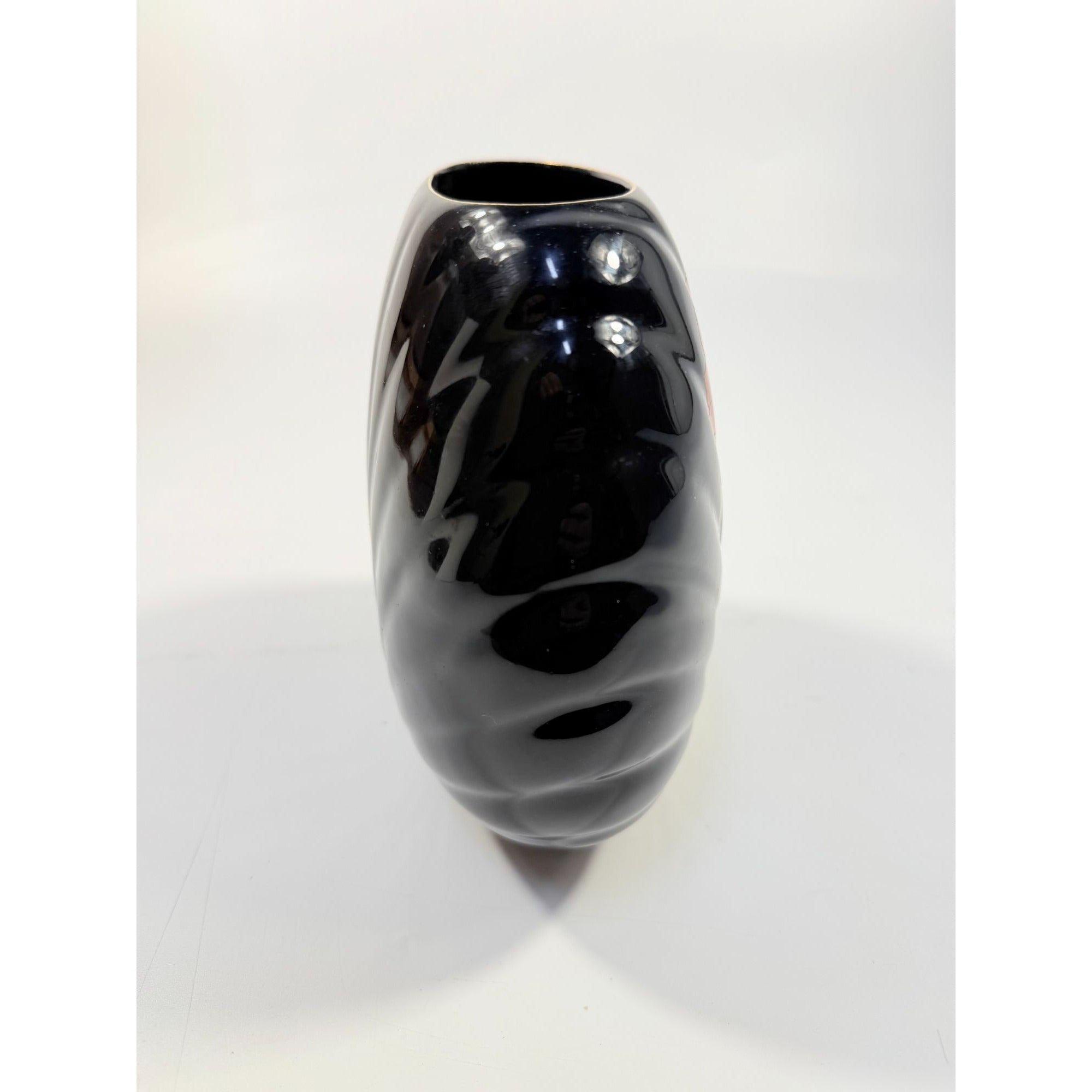 Oriental Vase Black Gloss Porcelain Red Poppies Flowers Poppy Fine China Japan 80s Retro Gold Embossed Home Decor Decorative Accents