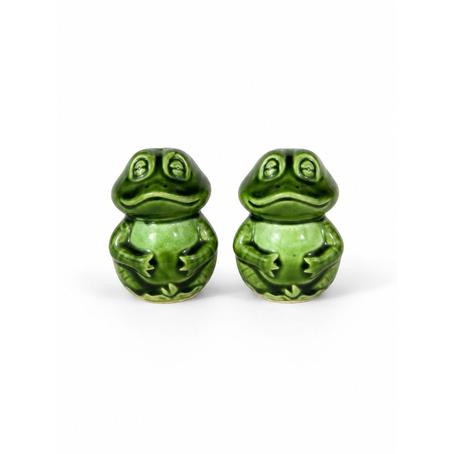Salt Pepper Shakers Pair  Frog Toad  Japan Stamped Vintage Hugger Green Porcelain Ceramic Kitschy Kitchen Decor Retro Mid Century