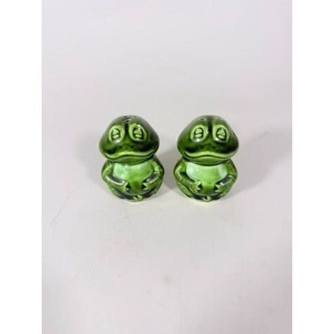 Salt Pepper Shakers Pair  Frog Toad  Japan Stamped Vintage Hugger Green Porcelain Ceramic Kitschy Kitchen Decor Retro Mid Century