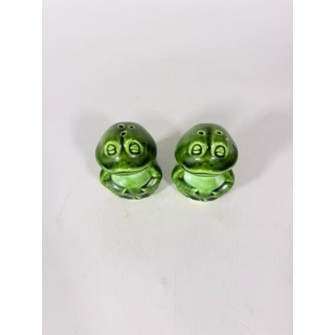 Salt Pepper Shakers Pair  Frog Toad  Japan Stamped Vintage Hugger Green Porcelain Ceramic Kitschy Kitchen Decor Retro Mid Century