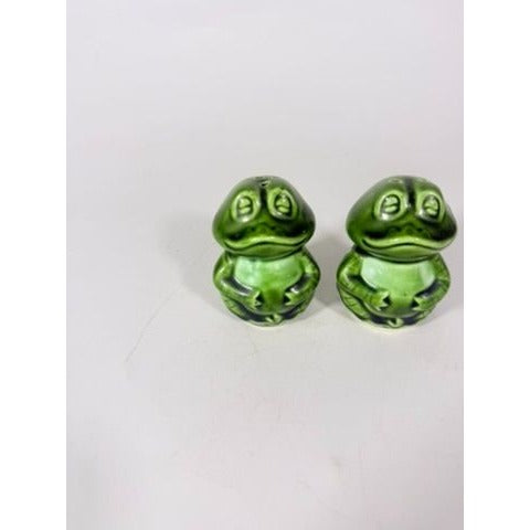 Salt Pepper Shakers Pair  Frog Toad  Japan Stamped Vintage Hugger Green Porcelain Ceramic Kitschy Kitchen Decor Retro Mid Century