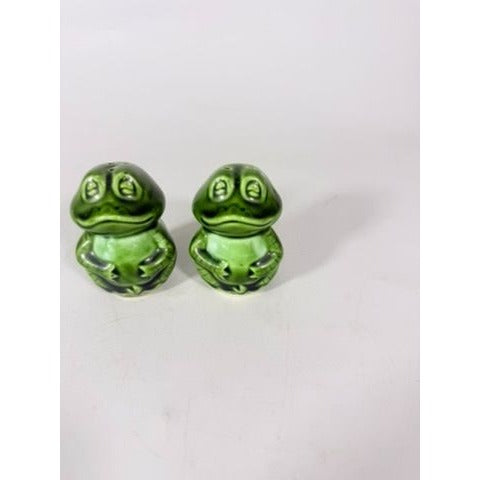 Salt Pepper Shakers Pair  Frog Toad  Japan Stamped Vintage Hugger Green Porcelain Ceramic Kitschy Kitchen Decor Retro Mid Century