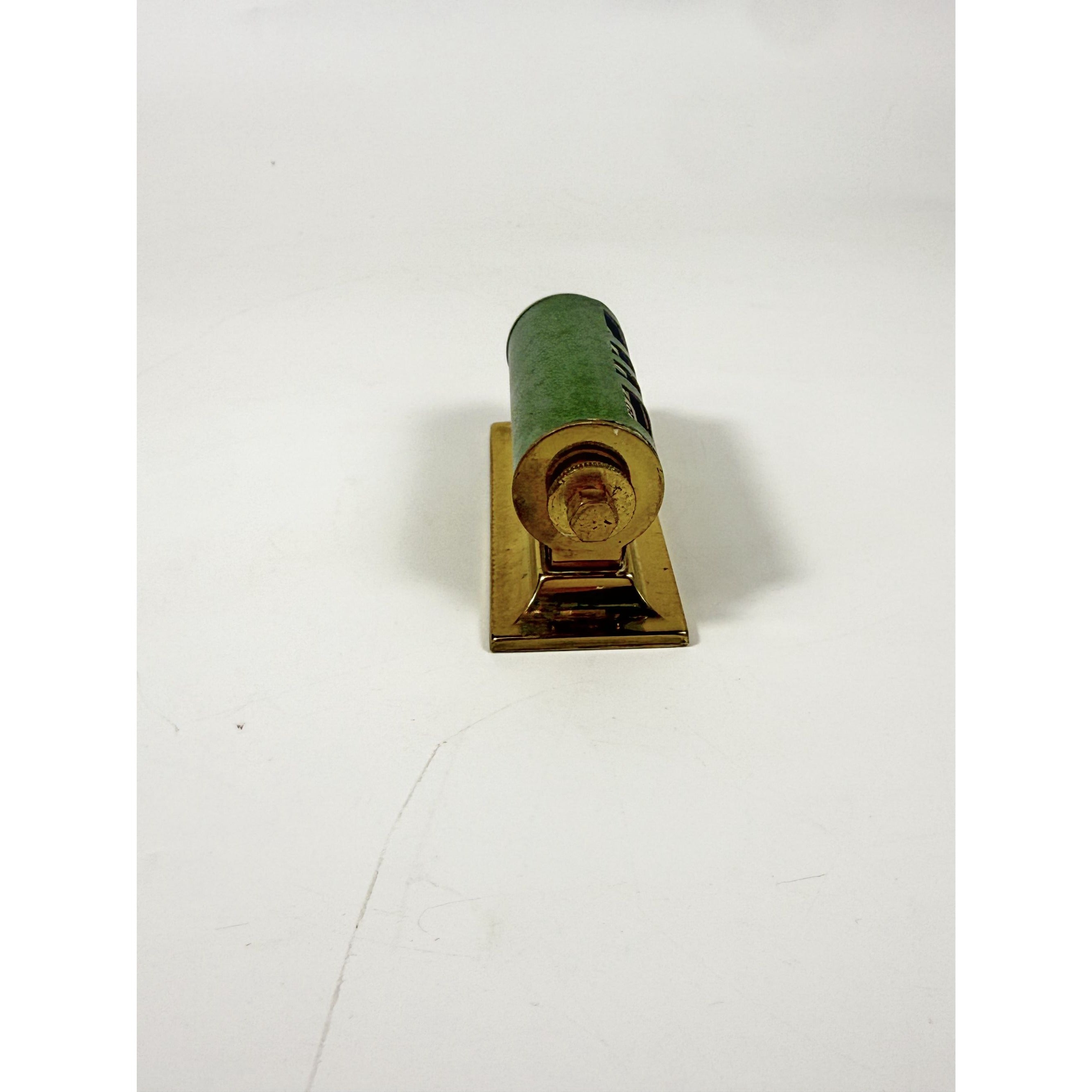 Perpetual Desk Calendar Green Leather & Brass Rolling Date Vintage Mid Century Office Desk Decor