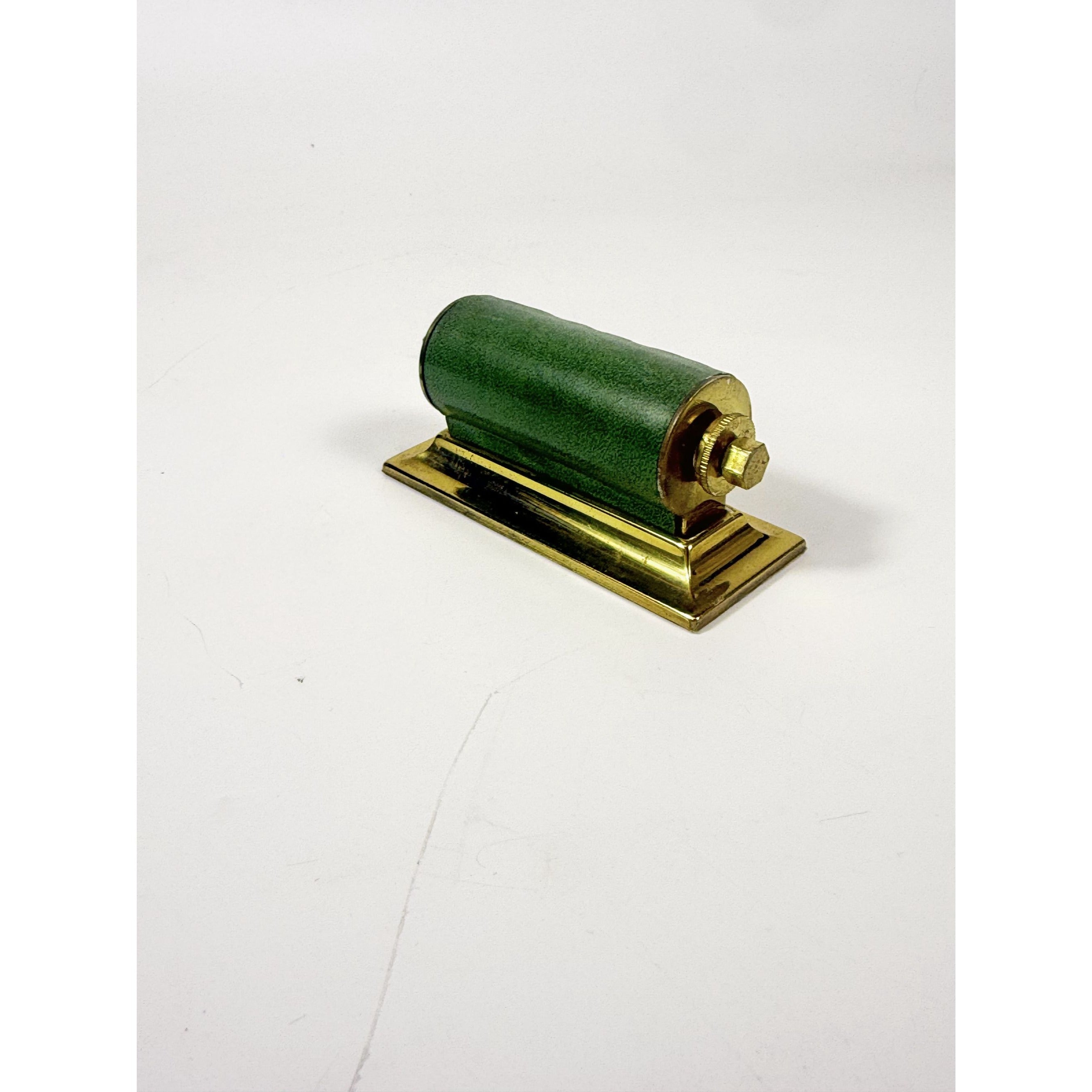 Perpetual Desk Calendar Green Leather & Brass Rolling Date Vintage Mid Century Office Desk Decor