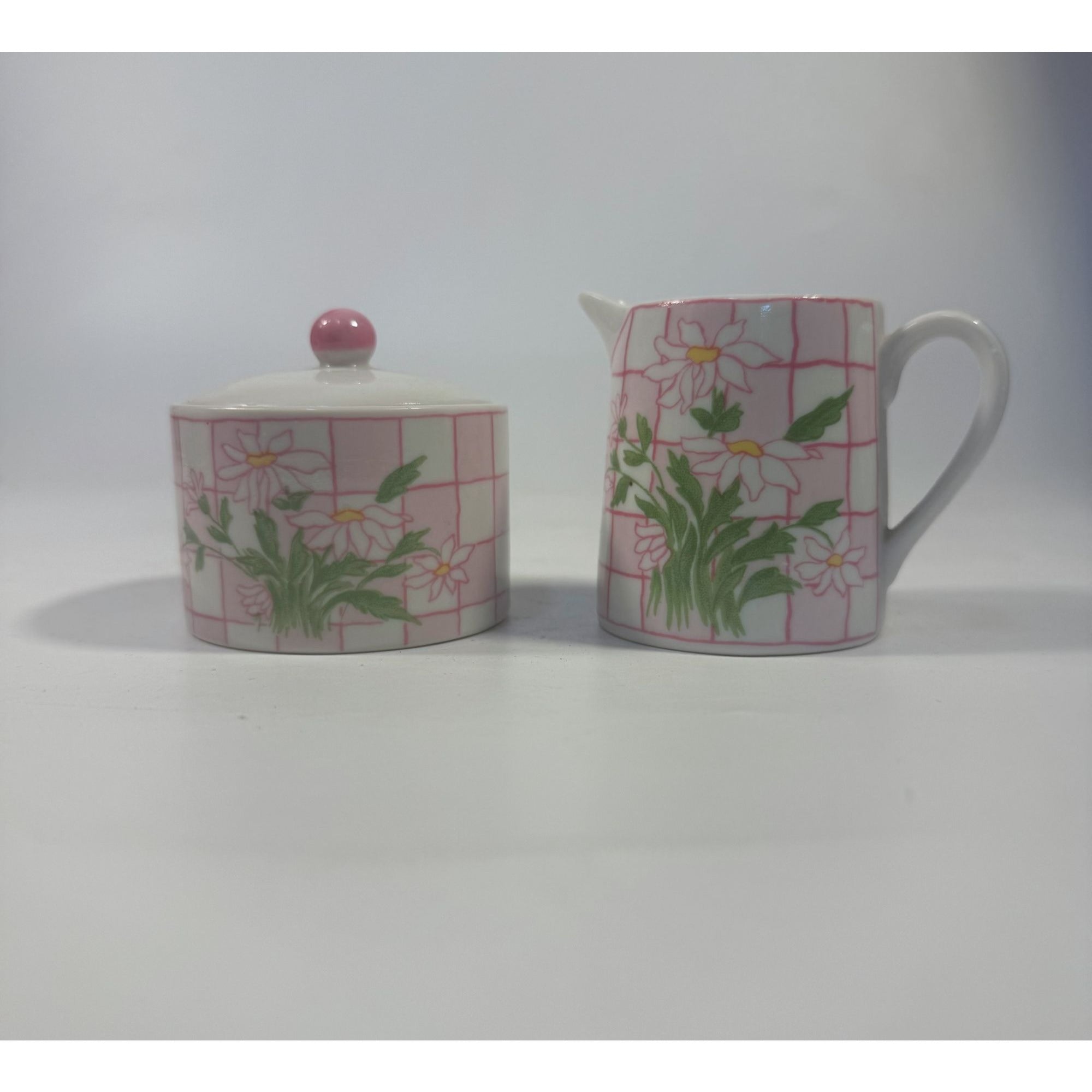 Sugar and Creamer Set Franci Villa Vanilla Daisies Taste Setter Vintage Palm Beach Regency Mid Mod Porcelain Ceramic Childrens Size Party