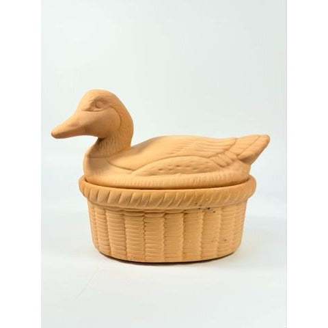 Lidded Casserole Duck on Nest Terra Cotta Baking Dish Vintage Kitchen Decor Clay Pottery Cottage Country Farmhouse Primitive Cottage Granny