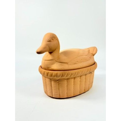 Lidded Casserole Duck on Nest Terra Cotta Baking Dish Vintage Kitchen Decor Clay Pottery Cottage Country Farmhouse Primitive Cottage Granny