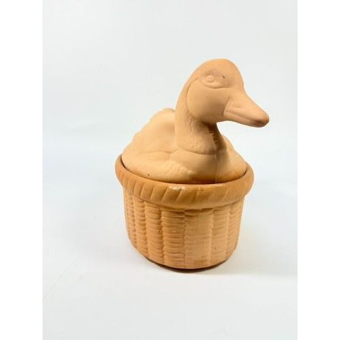 Lidded Casserole Duck on Nest Terra Cotta Baking Dish Vintage Kitchen Decor Clay Pottery Cottage Country Farmhouse Primitive Cottage Granny