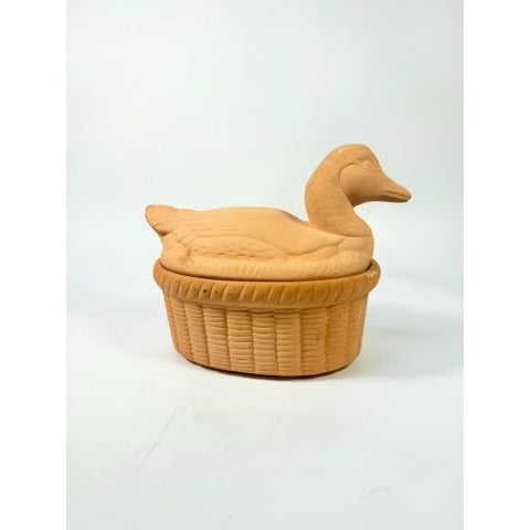 Lidded Casserole Duck on Nest Terra Cotta Baking Dish Vintage Kitchen Decor Clay Pottery Cottage Country Farmhouse Primitive Cottage Granny