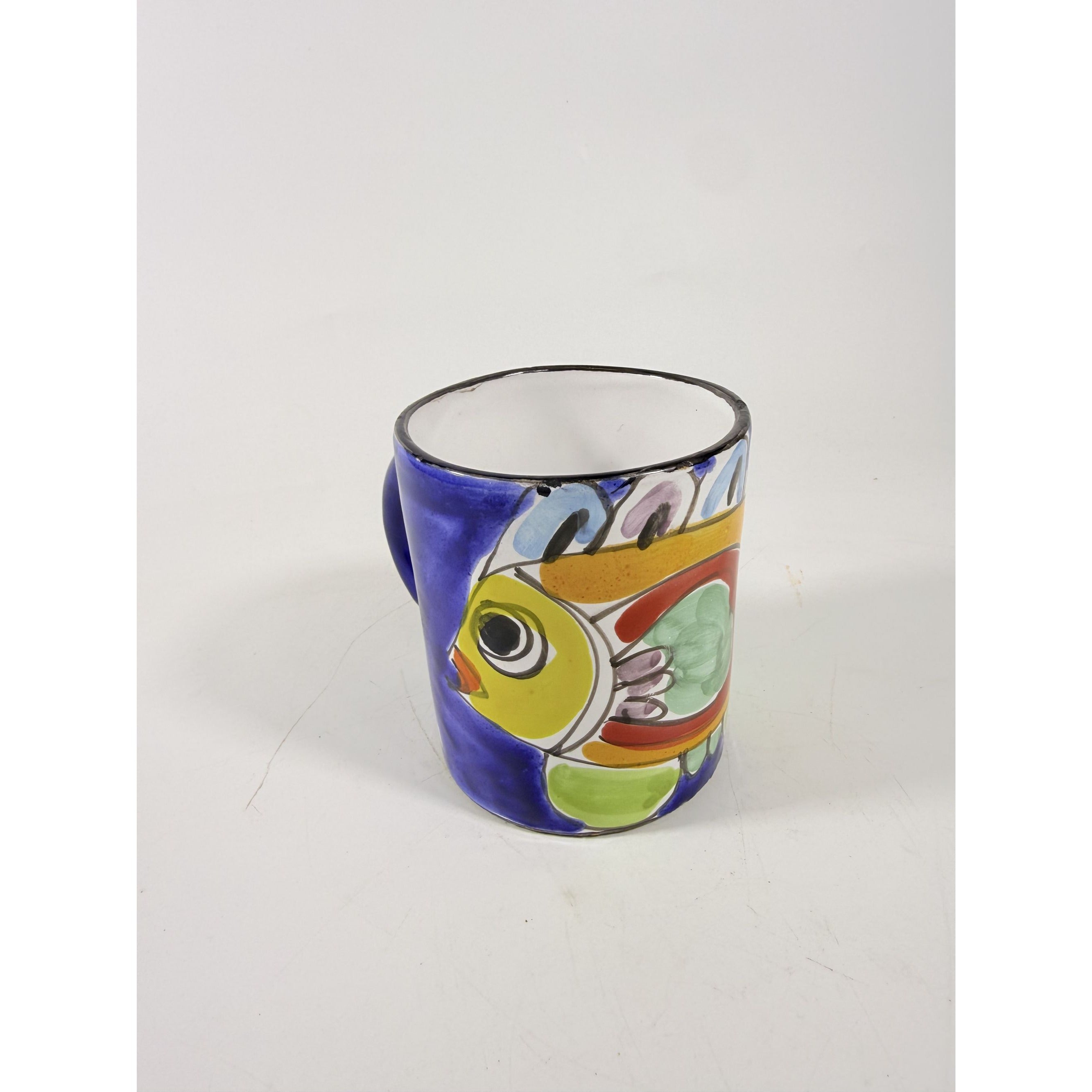 Large Pottery Coffee Mug Large Fish La Musa Saks Italian Hand Painted 12 oz Made in Italy Vintage Whimical Colorful Replacement China