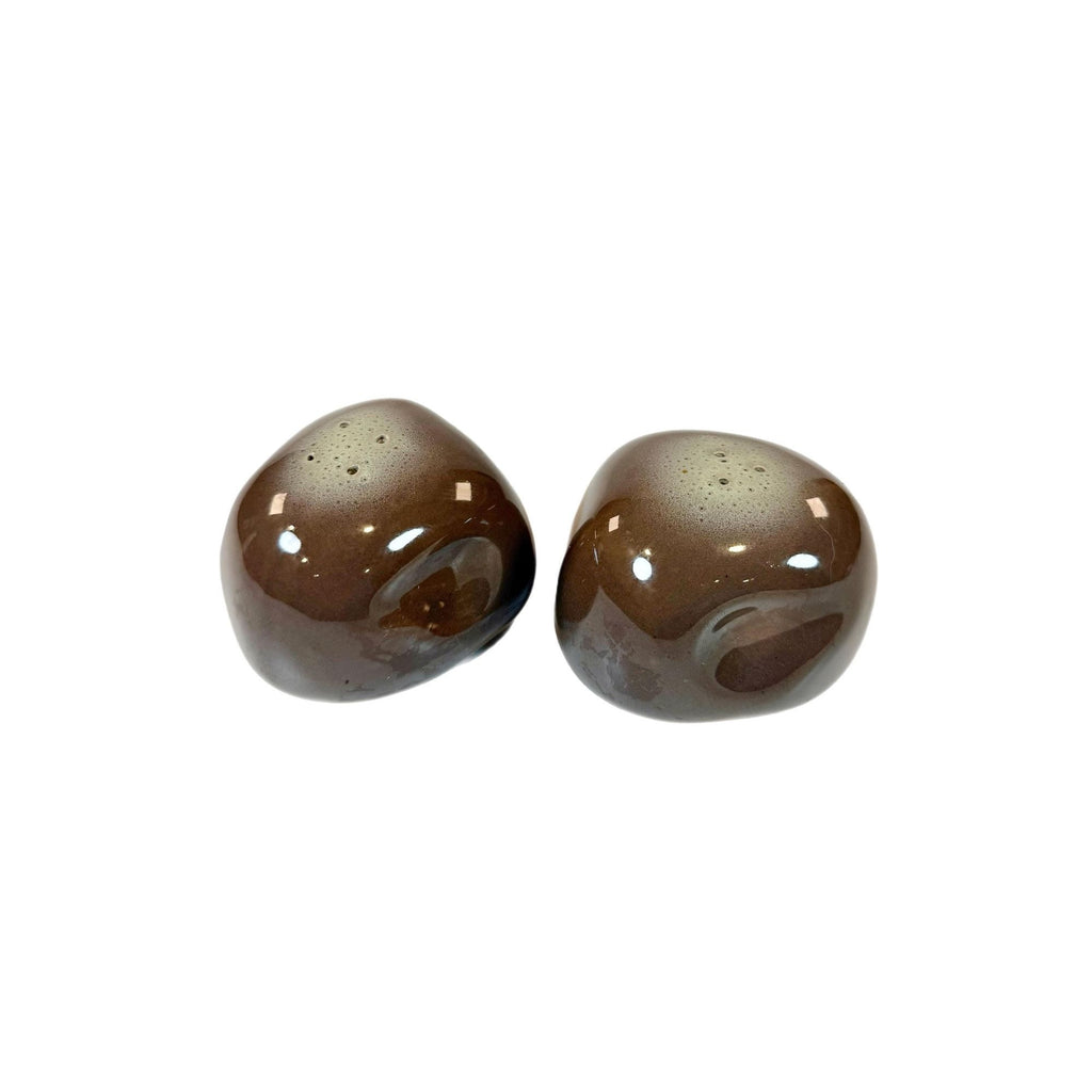 Salt Pepper Shakers Tamac Pottery Frosty Fudge Brown Perry Oklahoma Mid Century 1950s abstract  biomorphic Kitchen Decor Replacement China
