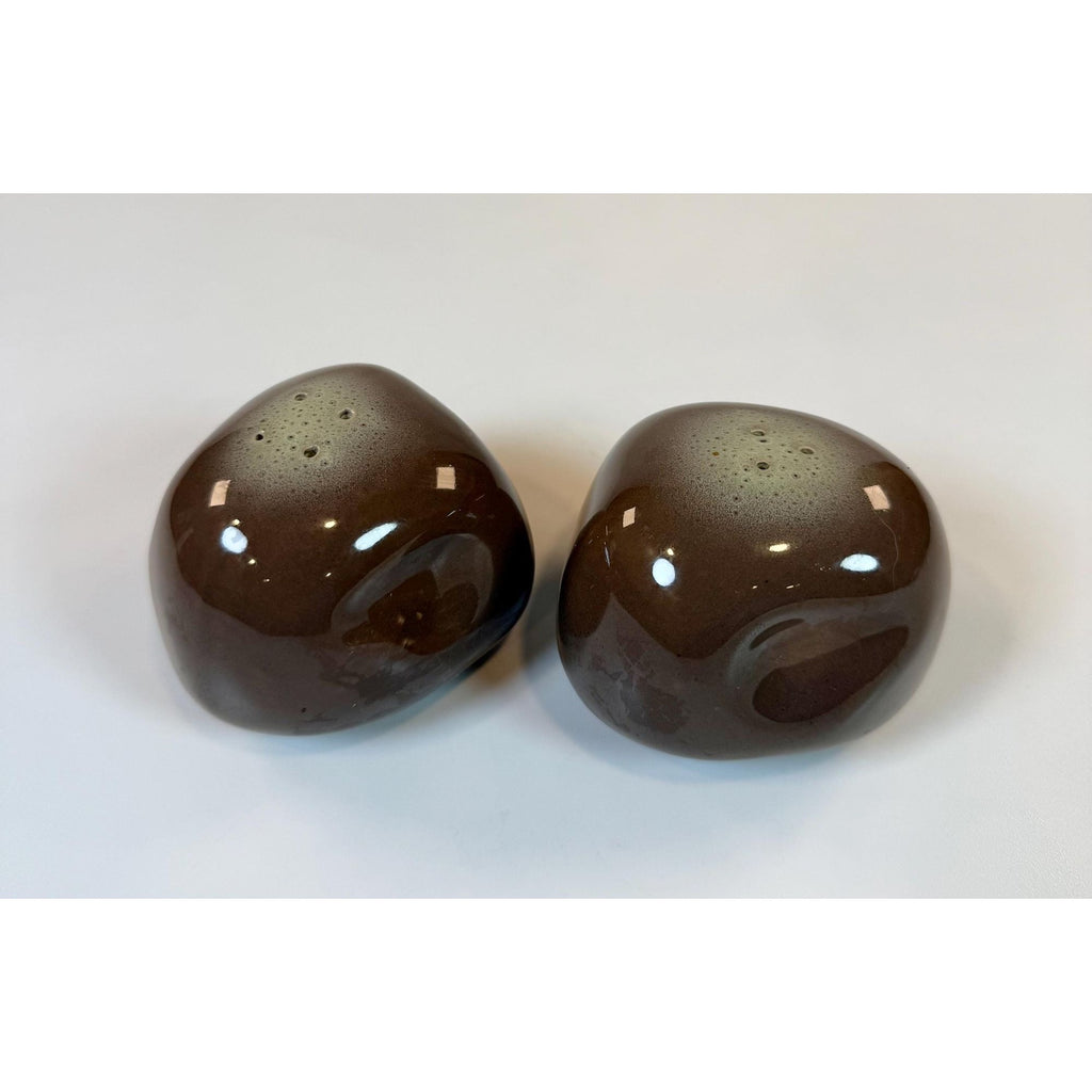 Salt Pepper Shakers Tamac Pottery Frosty Fudge Brown Perry Oklahoma Mid Century 1950s abstract  biomorphic Kitchen Decor Replacement China