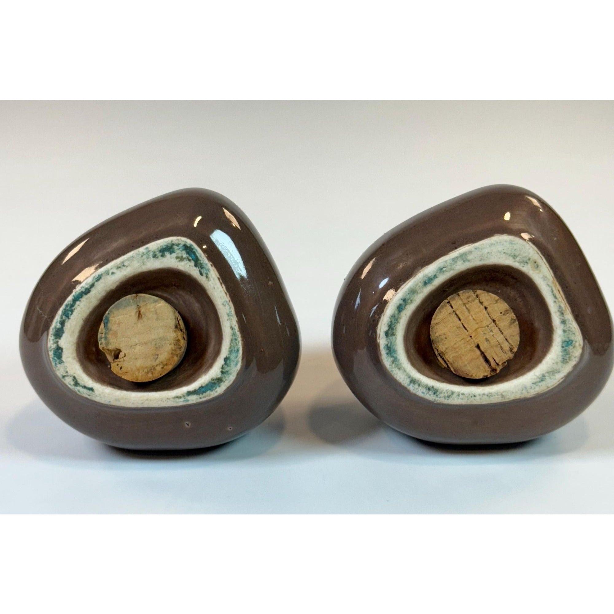Salt Pepper Shakers Tamac Pottery Frosty Fudge Brown Perry Oklahoma Mid Century 1950s abstract  biomorphic Kitchen Decor Replacement China