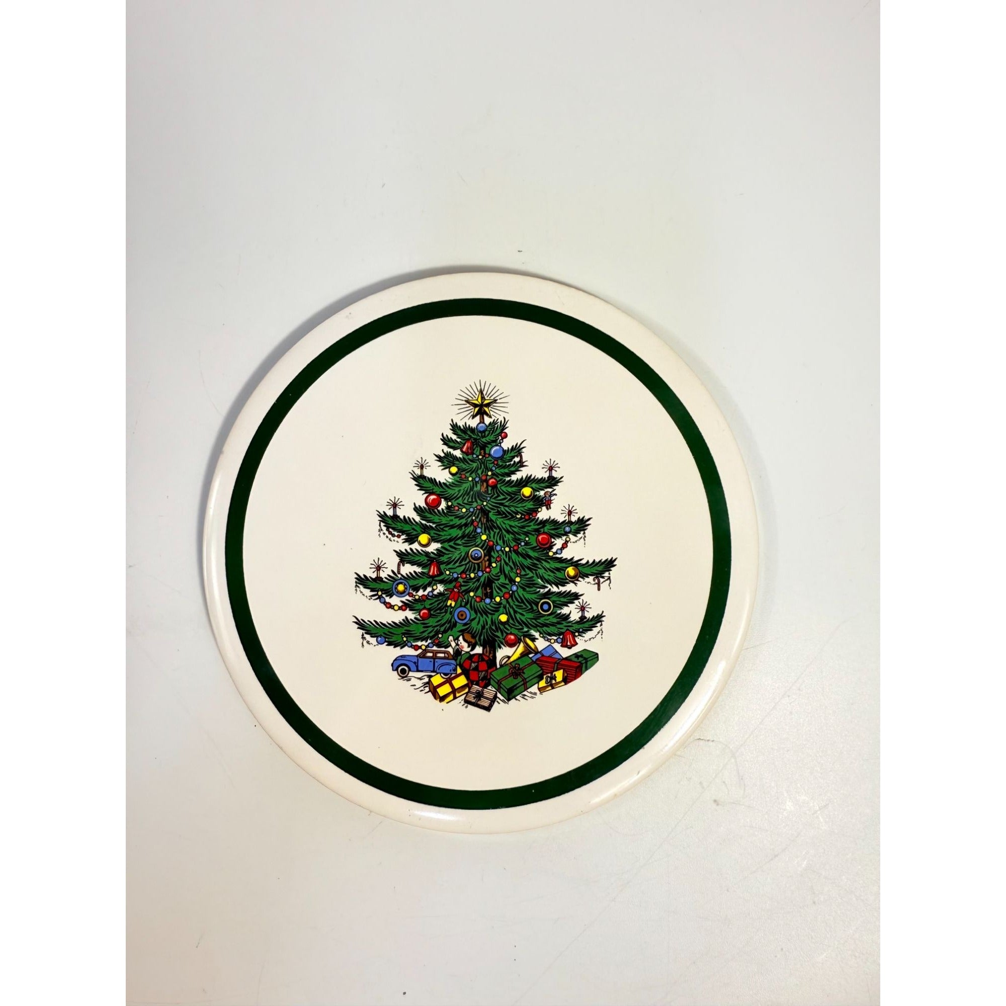 Trivet Hot Plate Christmas Tree Cuthbertson Porcelain Ceramic Holiday Decor Replacement China Vintage Wide Greeen Band Seasonal