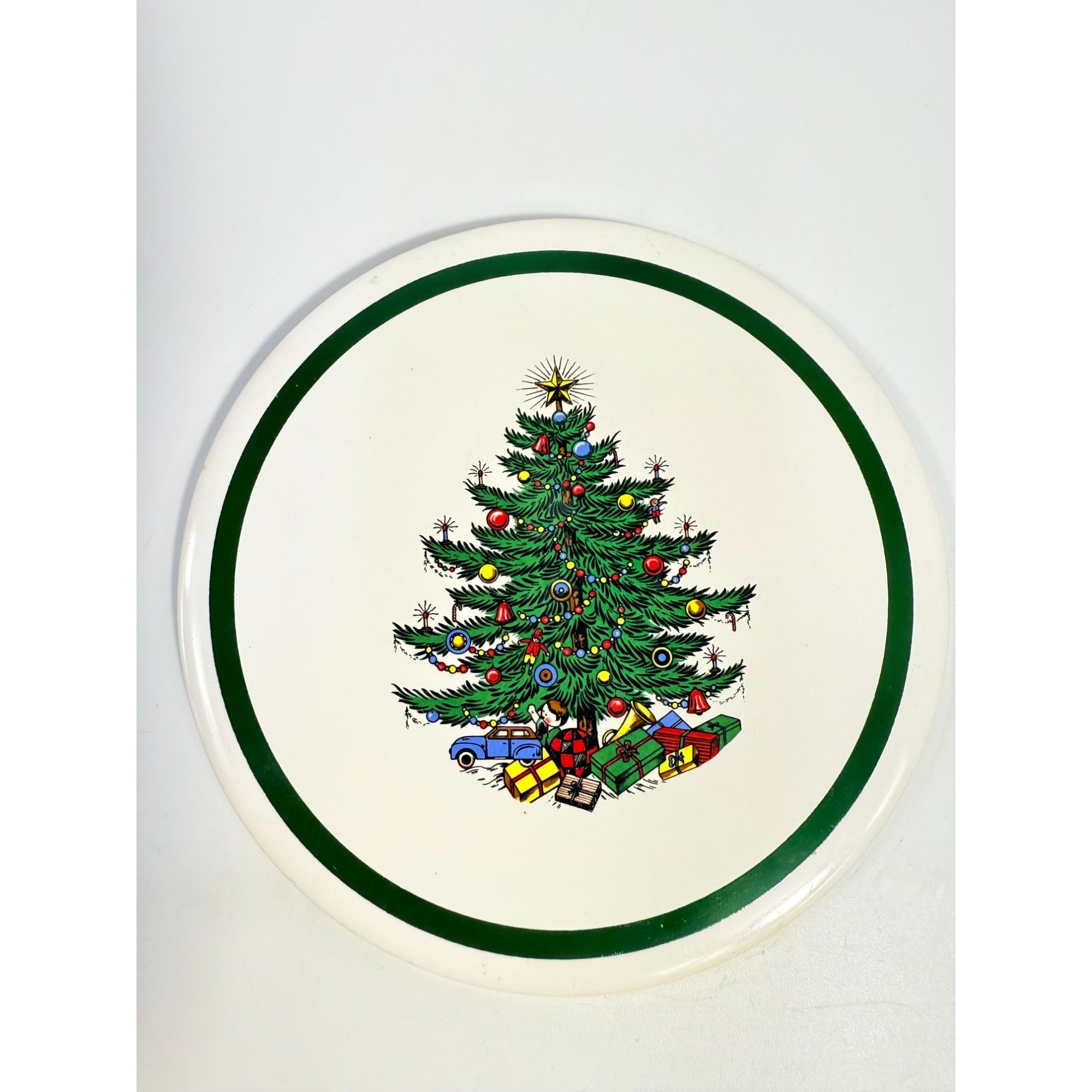 Trivet Hot Plate Christmas Tree Cuthbertson Porcelain Ceramic Holiday Decor Replacement China Vintage Wide Greeen Band Seasonal