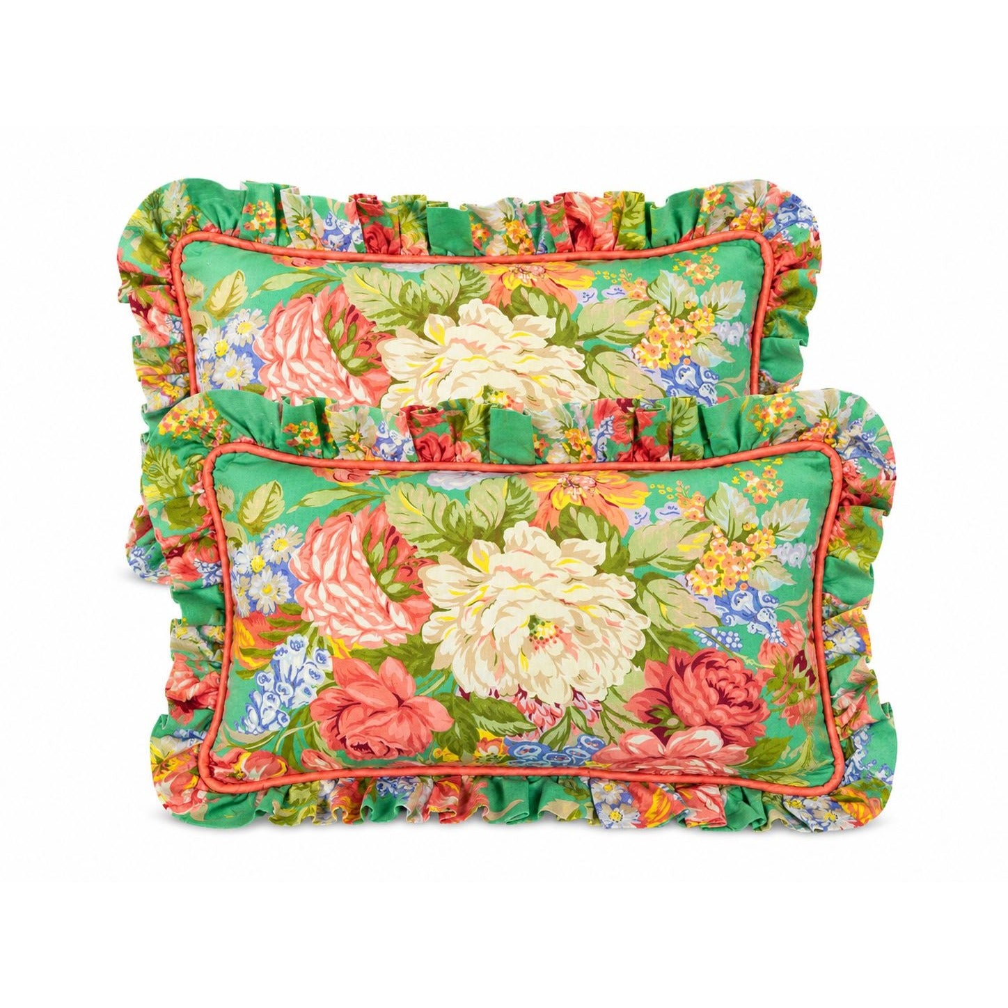 Throw Pillow Pair Floral Chintz Traditional Ruffle Piping Vintage Set 2 Home Decor Decorative Accents Flowers Bedroom Bed