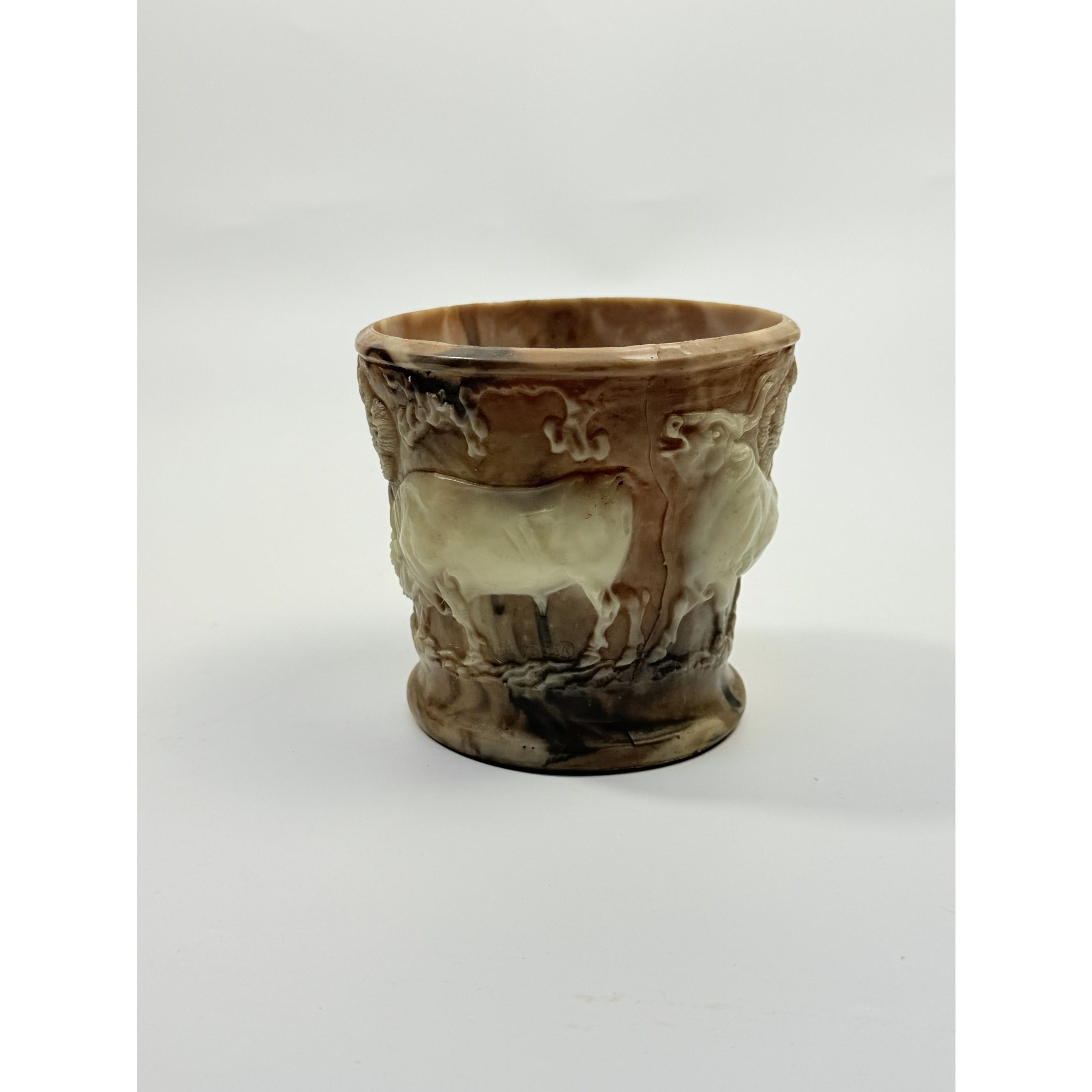 Vase Planter Tumbler Genuine Inoclay Stone Tumbler Depicting the Capture of the Bulls in Sparta Vintage Slag Home Decor Decorative Accents
