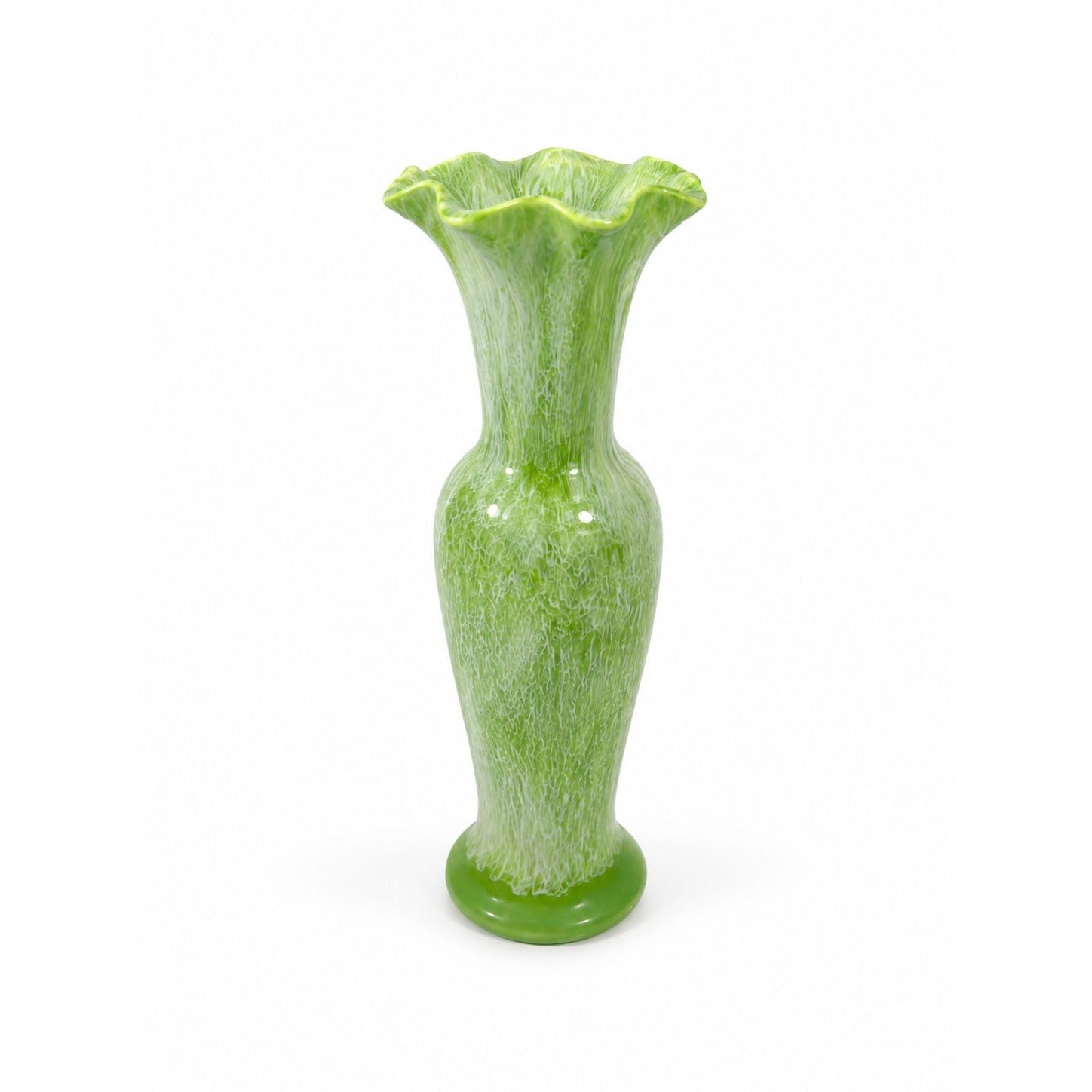 Flower Vase Royal Haeger 10" Lime Green Drip Glaze USA Pottery Scolloped Edge Collectible Vintage Home Decor Decorative Accents Mid Century