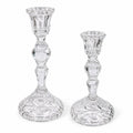 Candlestick Pair Cut Crystal Staggered Size Handcut Taper Candle Holder Rose Cut with Starburst Design Set 2 Vintage Collectible Glassware