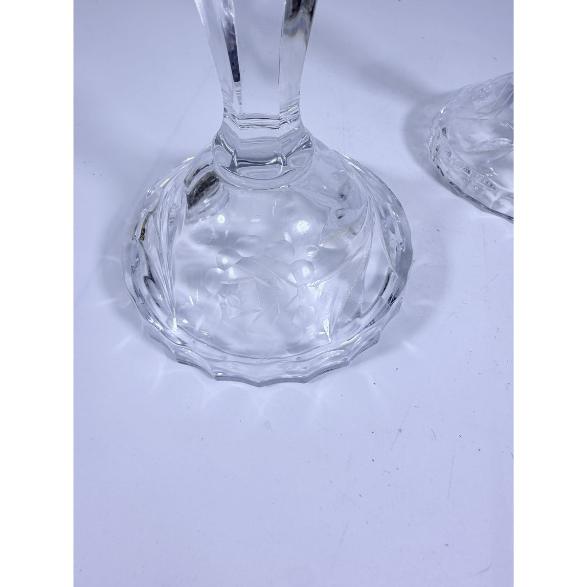 Candlestick Pair Cut Crystal Staggered Size Handcut Taper Candle Holder Rose Cut with Starburst Design Set 2 Vintage Collectible Glassware