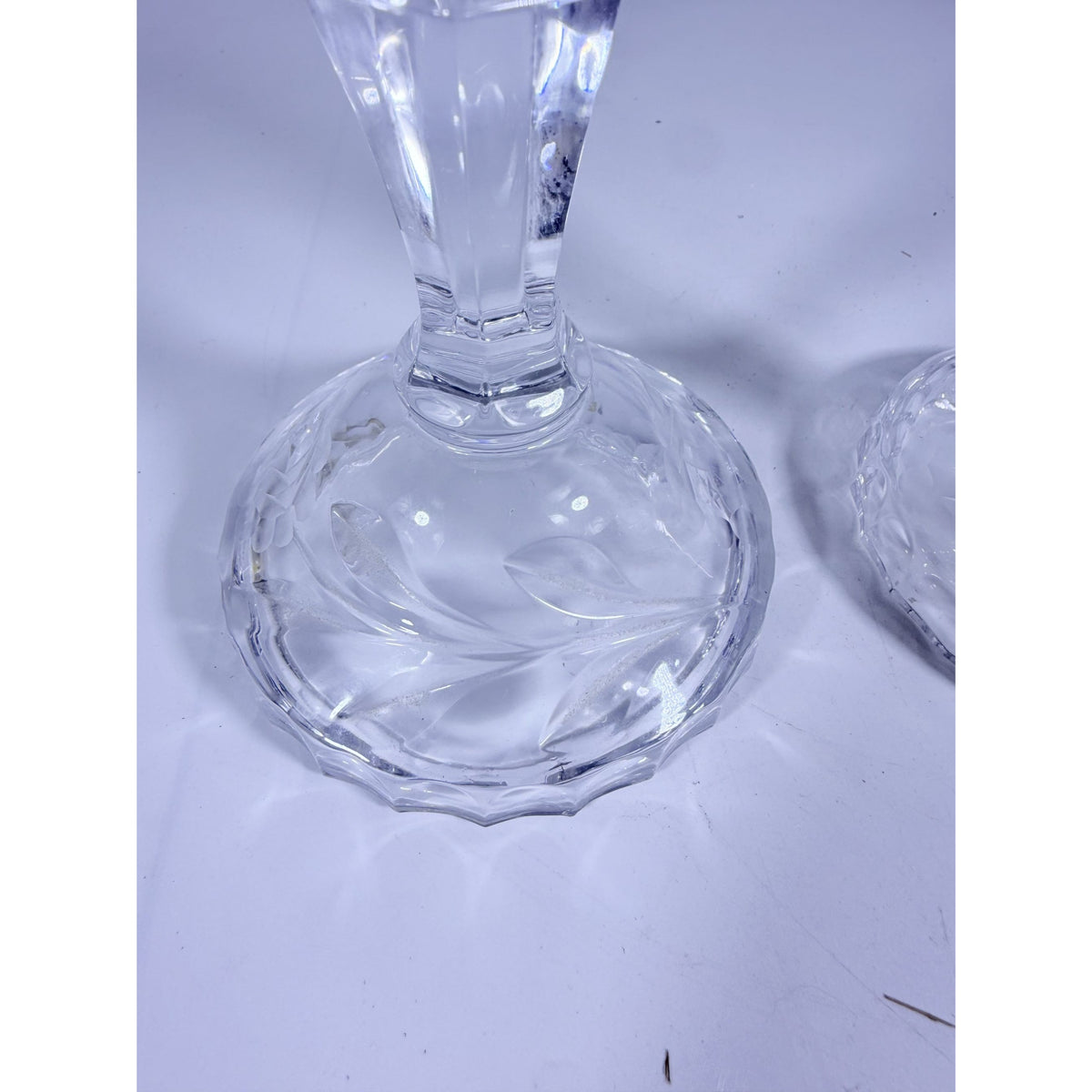 Candlestick Pair Cut Crystal Staggered Size Handcut Taper Candle Holder Rose Cut with Starburst Design Set 2 Vintage Collectible Glassware