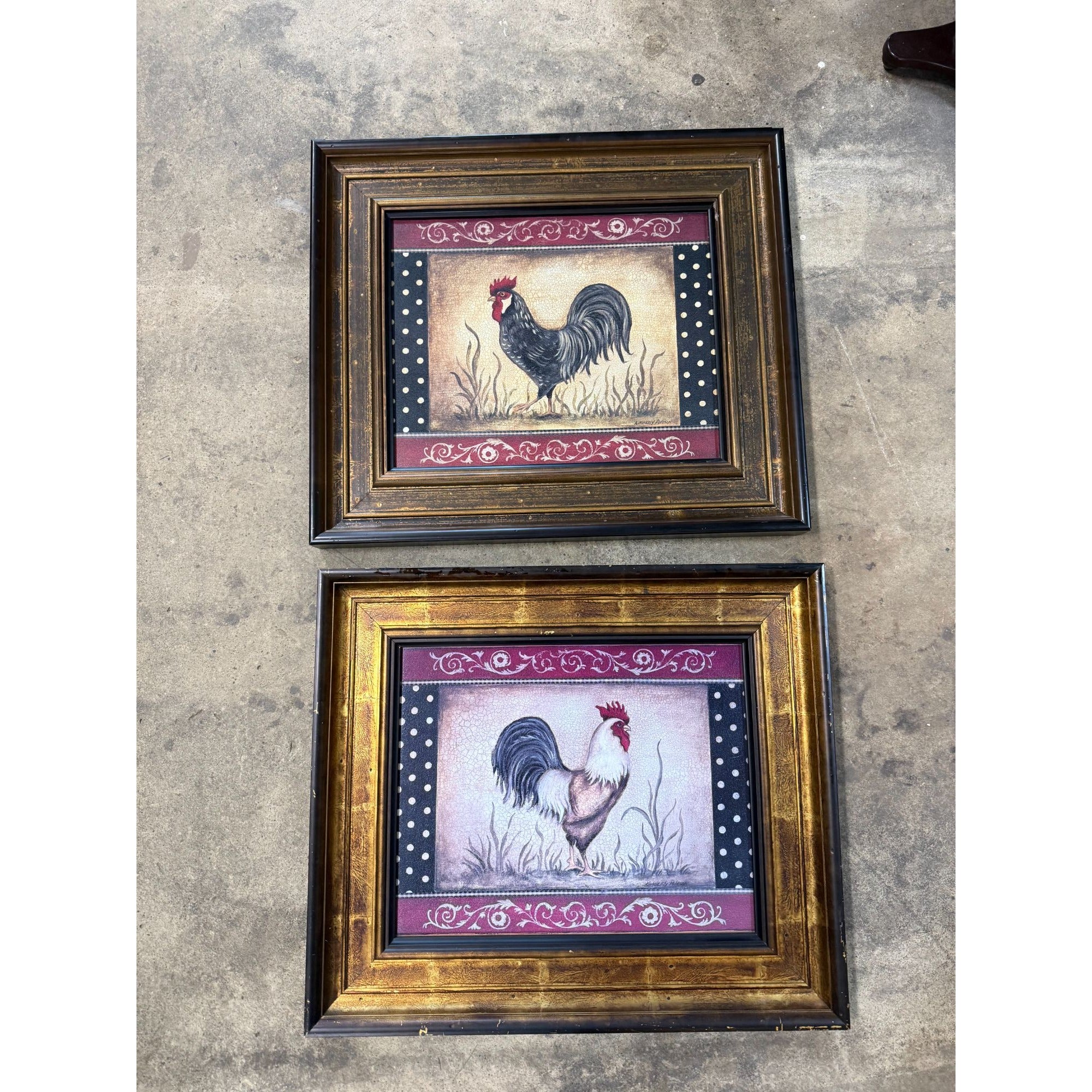 Rooster Chicken Oil Like Paintings Art Wall Decor Pair Set 2 Kitchen Decor