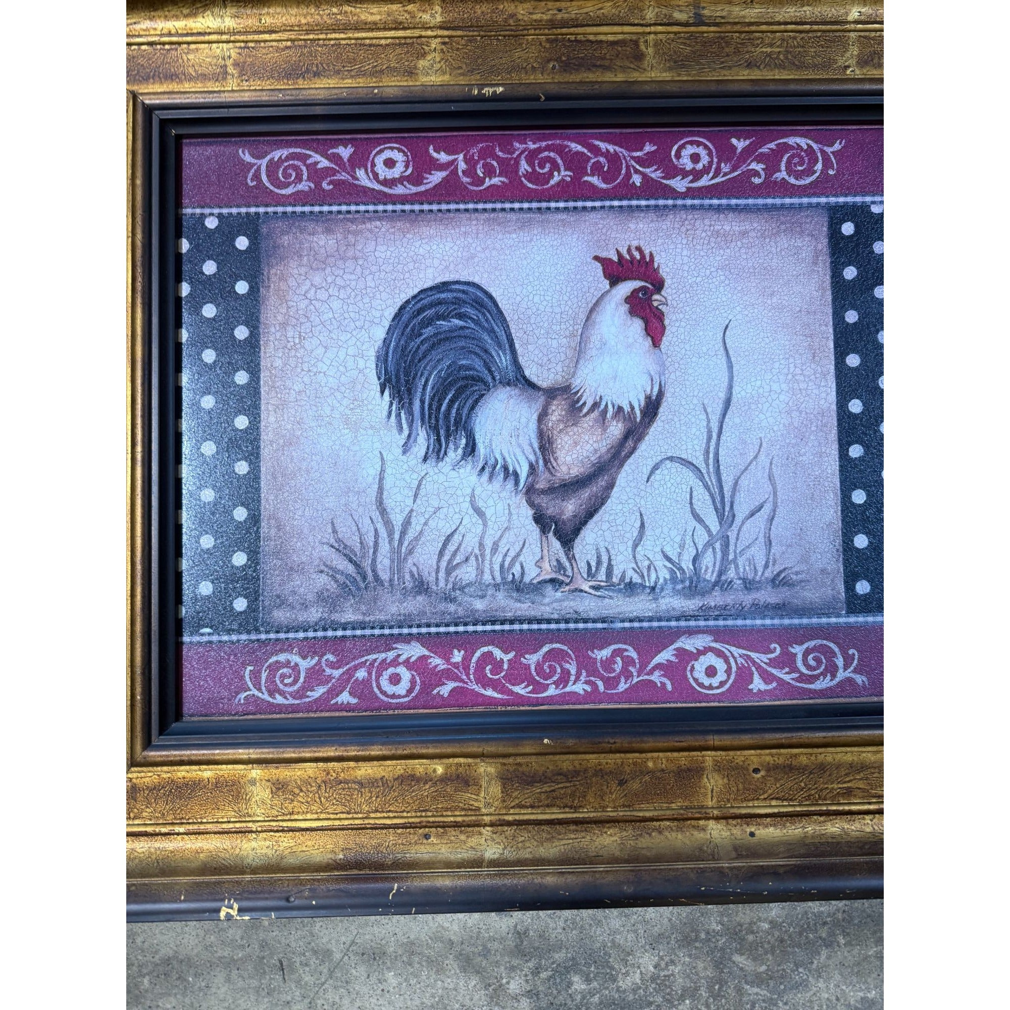 Rooster Chicken Oil Like Paintings Art Wall Decor Pair Set 2 Kitchen Decor
