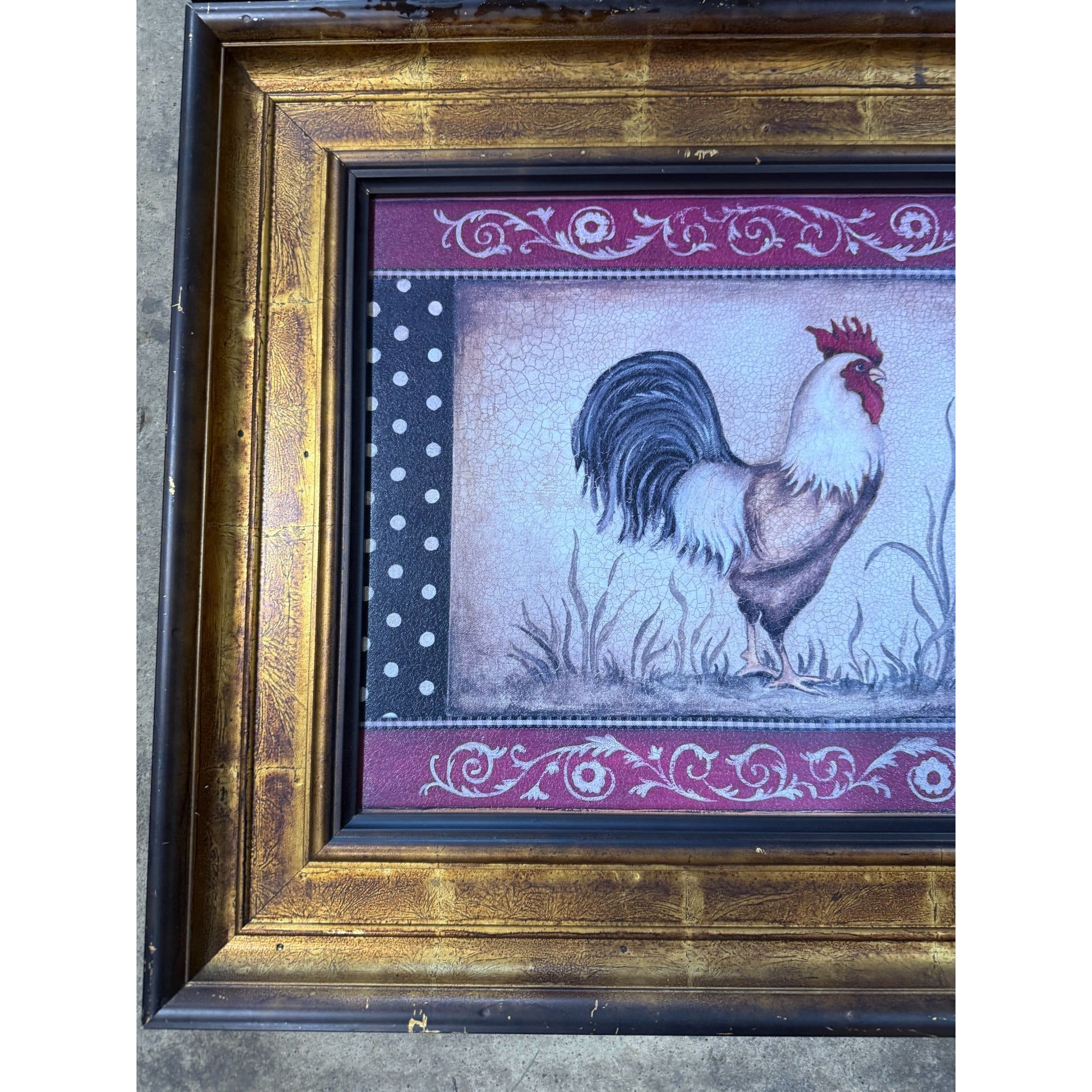 Rooster Chicken Oil Like Paintings Art Wall Decor Pair Set 2 Kitchen Decor
