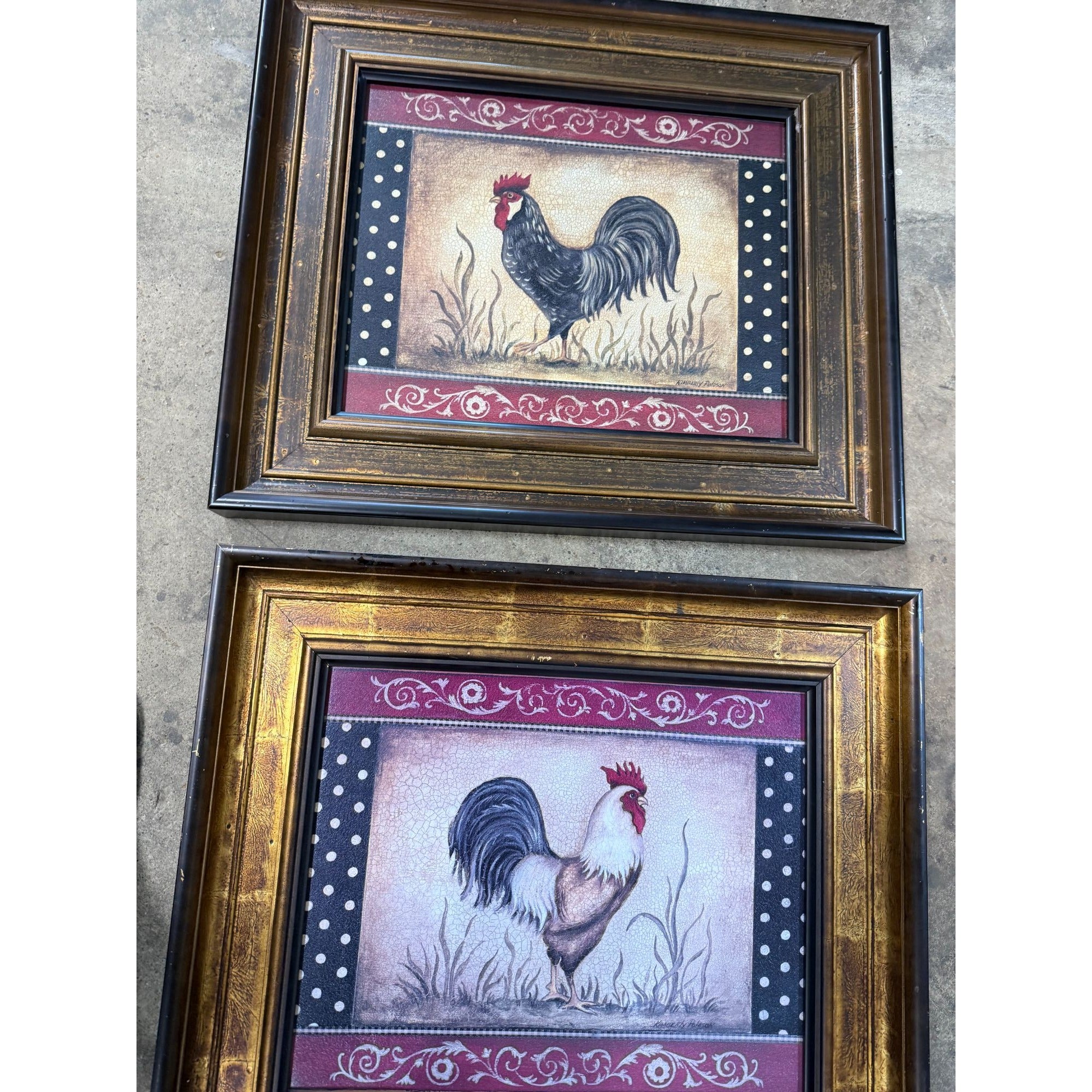 Rooster Chicken Oil Like Paintings Art Wall Decor Pair Set 2 Kitchen Decor