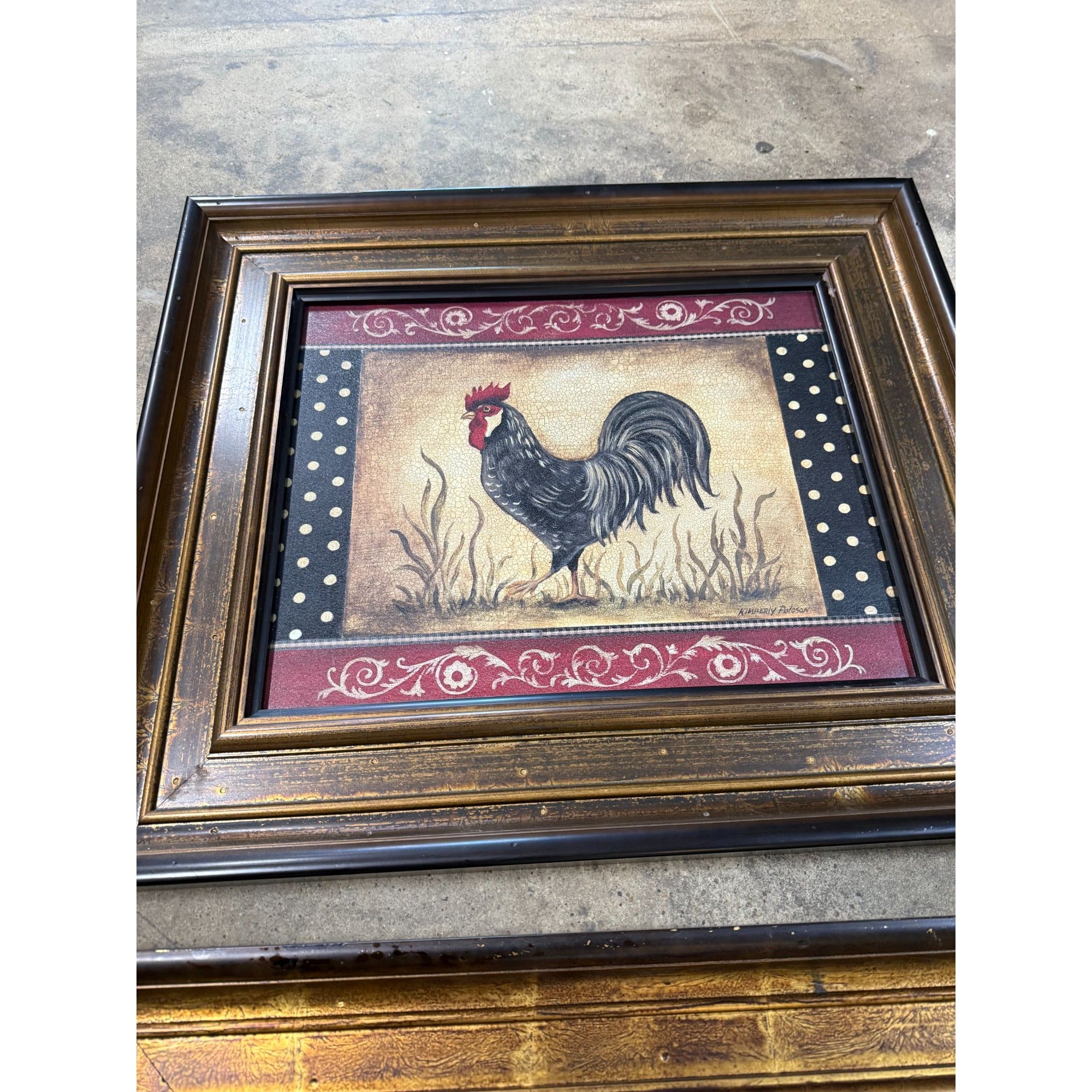 Rooster Chicken Oil Like Paintings Art Wall Decor Pair Set 2 Kitchen Decor