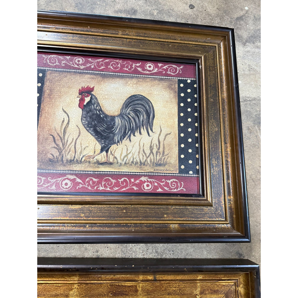 Rooster Chicken Oil Like Paintings Art Wall Decor Pair Set 2 Kitchen Decor