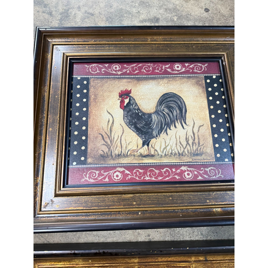 Rooster Chicken Oil Like Paintings Art Wall Decor Pair Set 2 Kitchen Decor