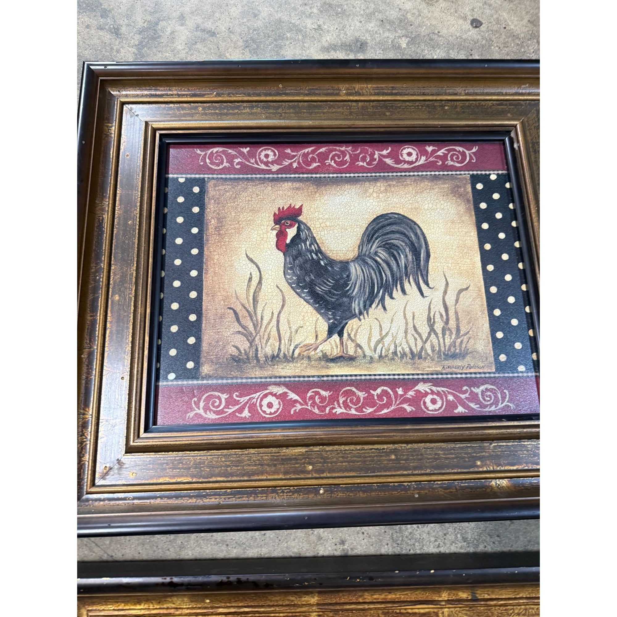 Rooster Chicken Oil Like Paintings Art Wall Decor Pair Set 2 Kitchen Decor