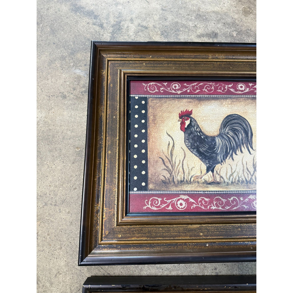 Rooster Chicken Oil Like Paintings Art Wall Decor Pair Set 2 Kitchen Decor