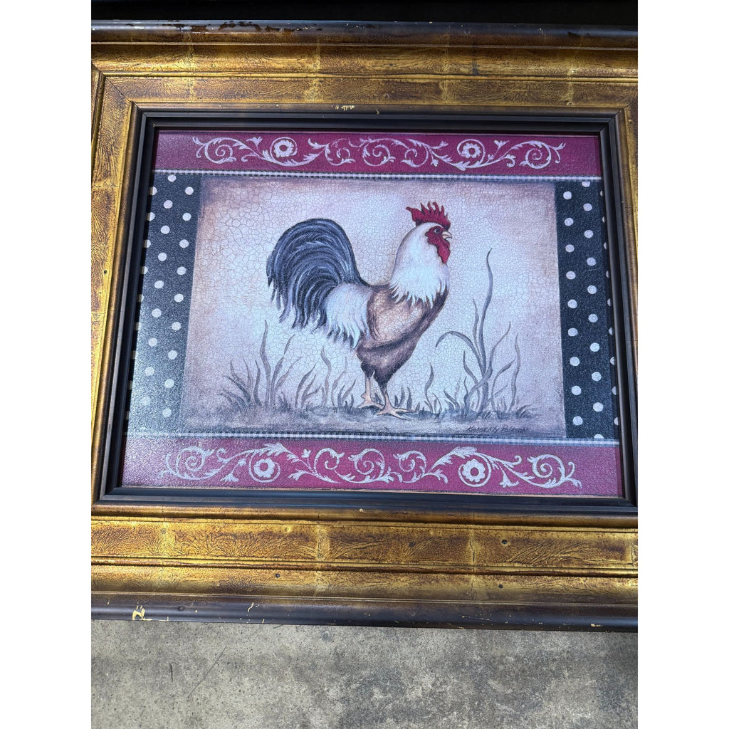 Rooster Chicken Oil Like Paintings Art Wall Decor Pair Set 2 Kitchen Decor