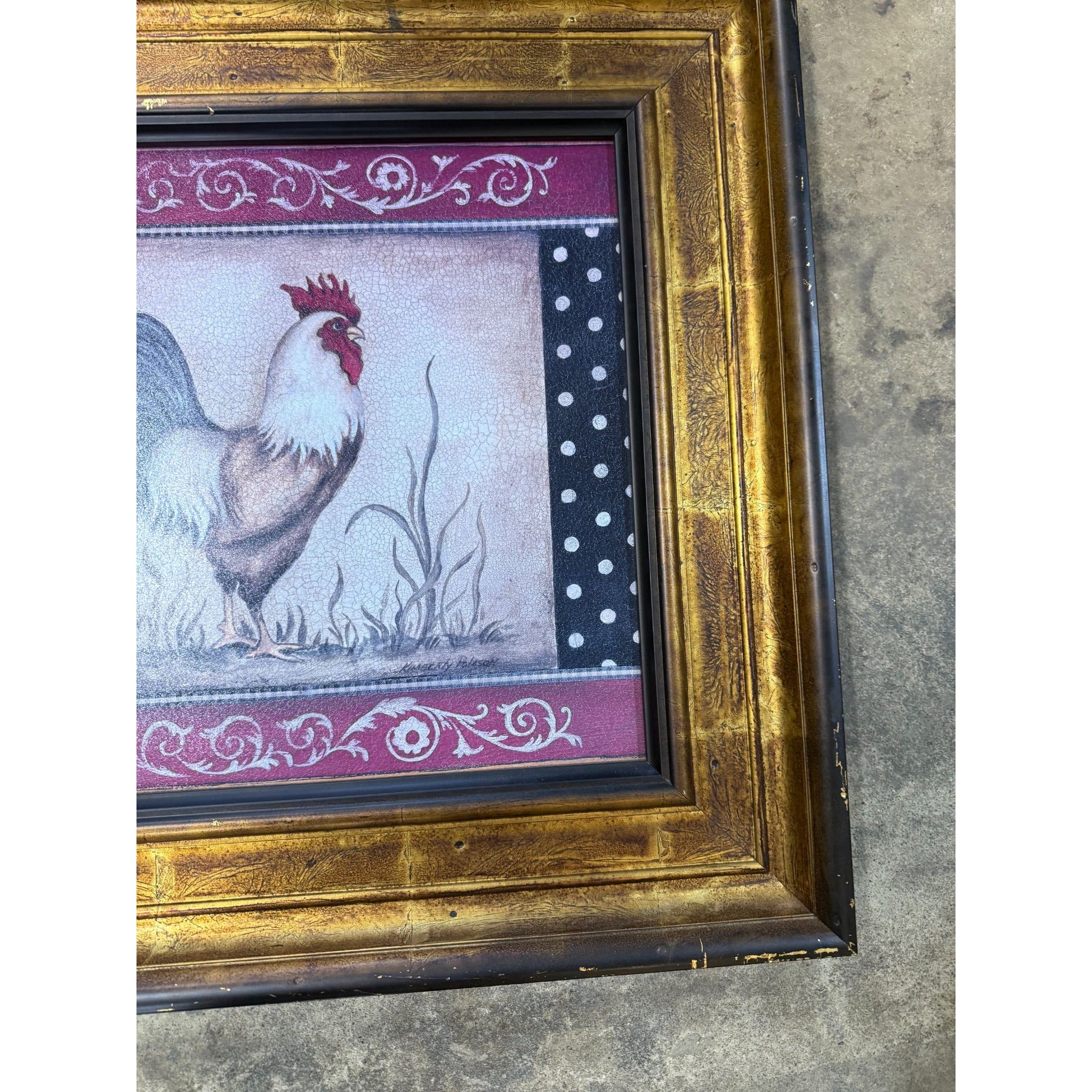 Rooster Chicken Oil Like Paintings Art Wall Decor Pair Set 2 Kitchen Decor