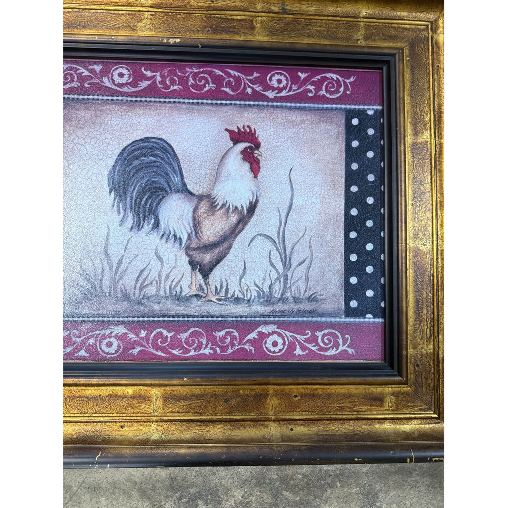Rooster Chicken Oil Like Paintings Art Wall Decor Pair Set 2 Kitchen Decor