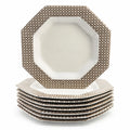 Dinner Plates Set 8 Independence Ironstone Interpace Lattice Cane Wicker Rattan Brown White Japan Replacement China Grand Millennial