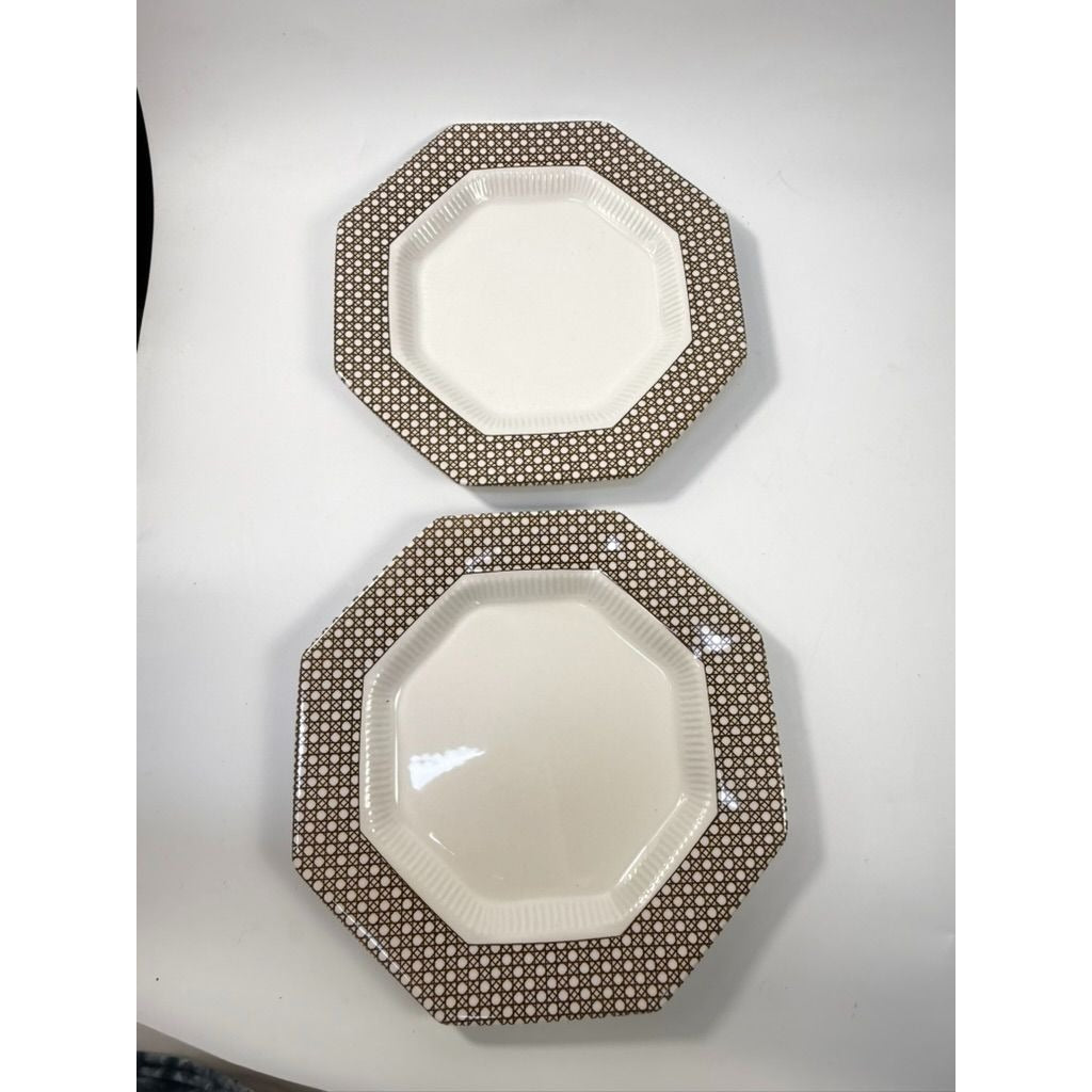 Dinner Plates Set 8 Independence Ironstone Interpace Lattice Cane Wicker Rattan Brown White Japan Replacement China Grand Millennial