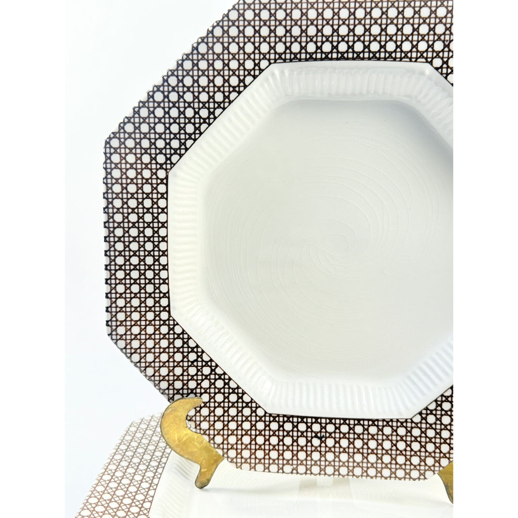 Dinner Plates Set 8 Independence Ironstone Interpace Lattice Cane Wicker Rattan Brown White Japan Replacement China Grand Millennial