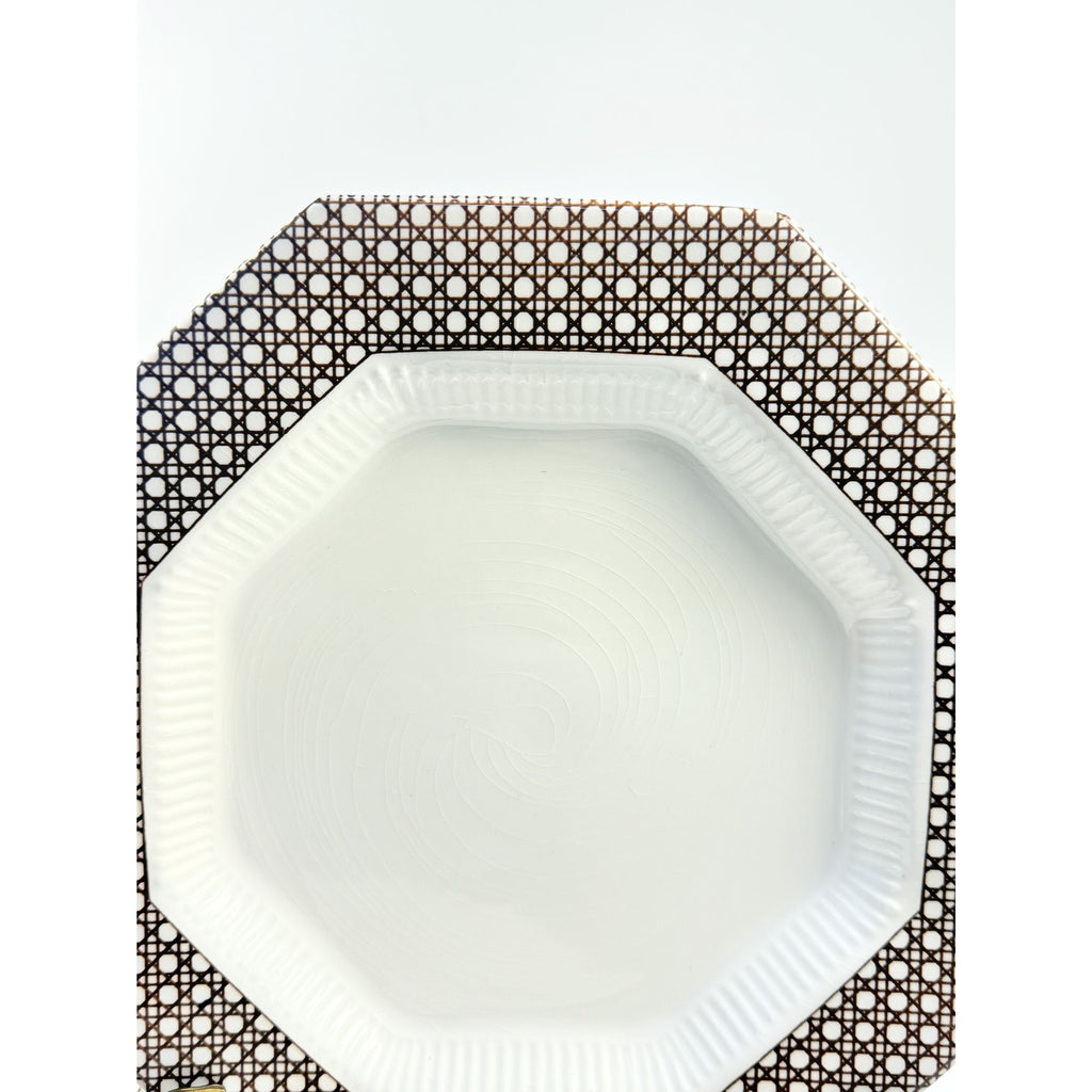 Dinner Plates Set 8 Independence Ironstone Interpace Lattice Cane Wicker Rattan Brown White Japan Replacement China Grand Millennial