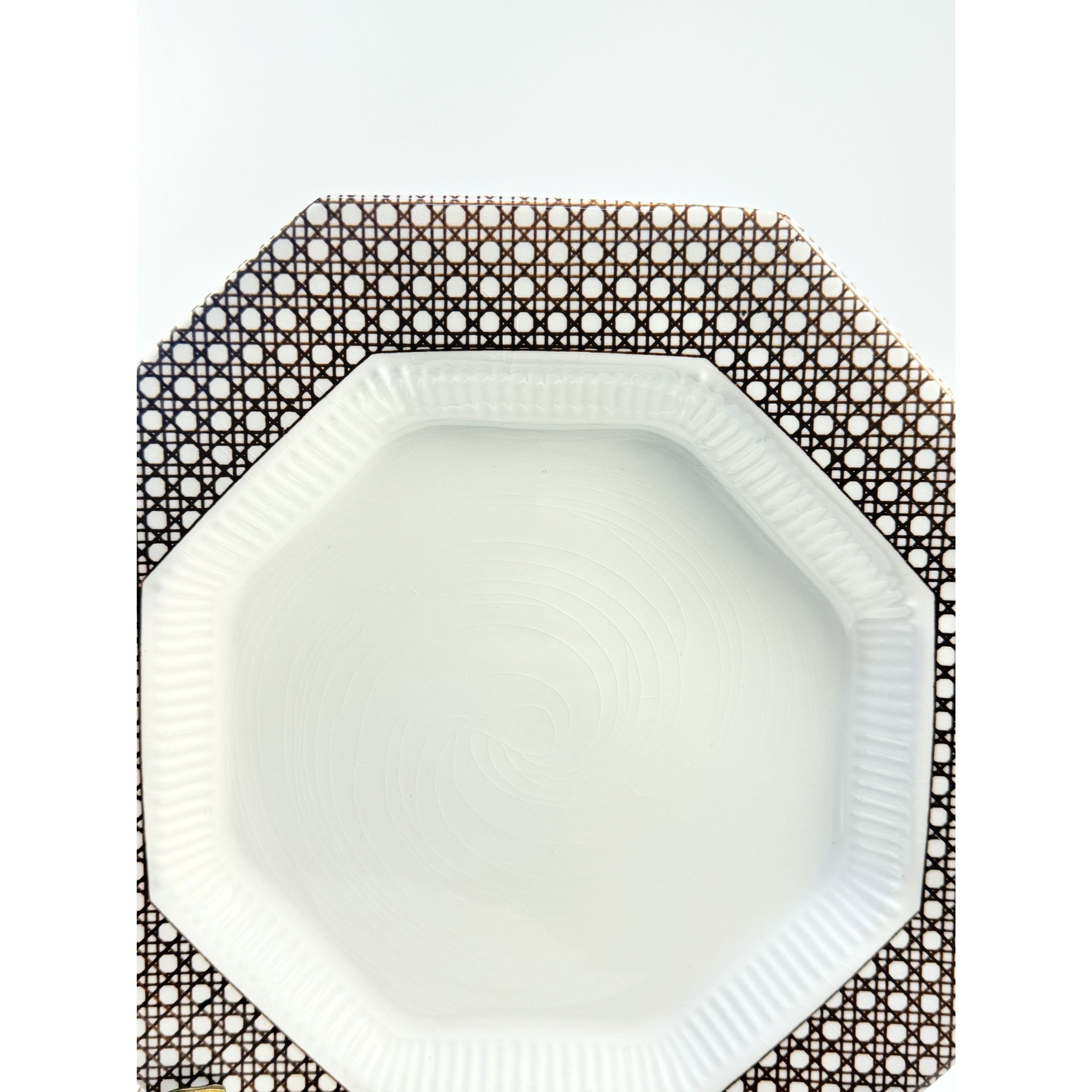 Dinner Plates Set 8 Independence Ironstone Interpace Lattice Cane Wicker Rattan Brown White Japan Replacement China Grand Millennial