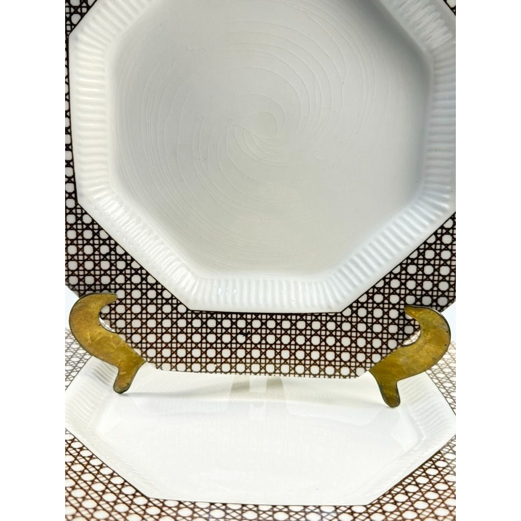 Dinner Plates Set 8 Independence Ironstone Interpace Lattice Cane Wicker Rattan Brown White Japan Replacement China Grand Millennial
