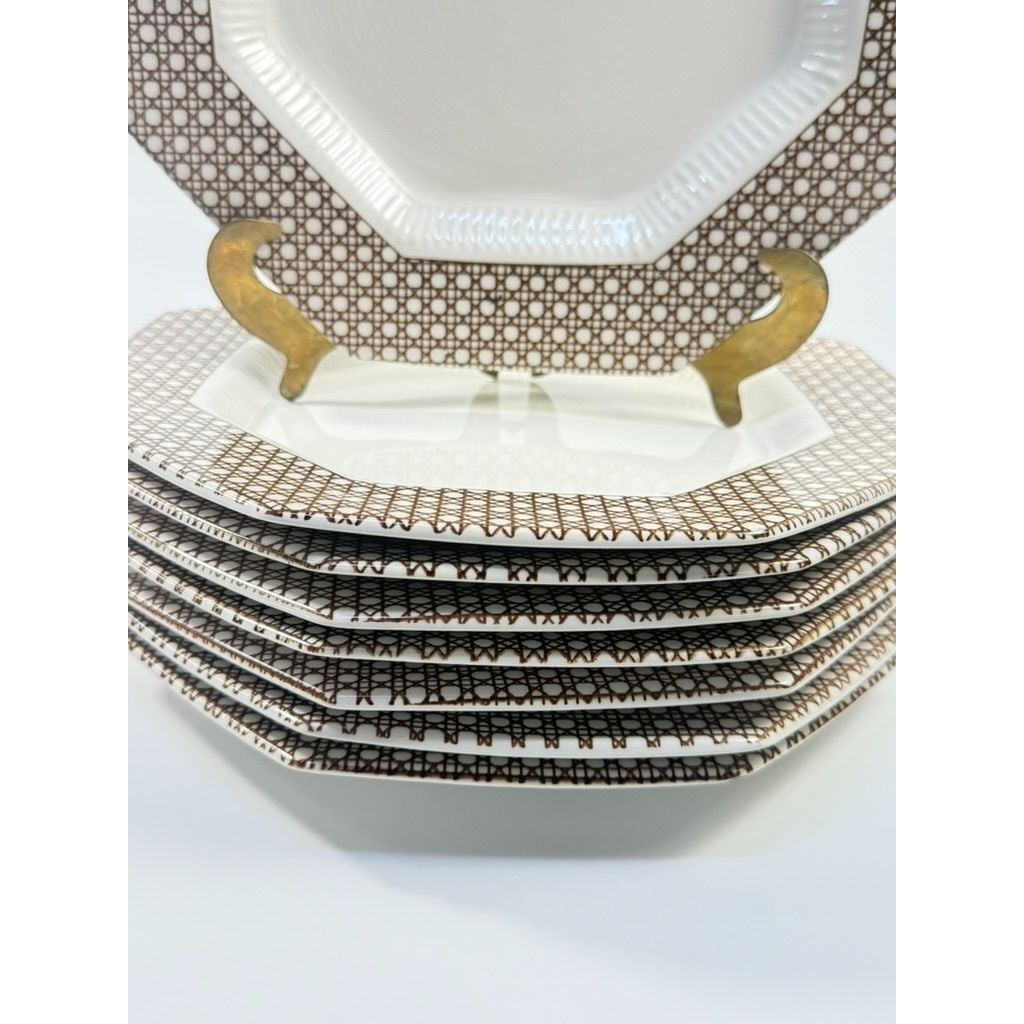 Dinner Plates Set 8 Independence Ironstone Interpace Lattice Cane Wicker Rattan Brown White Japan Replacement China Grand Millennial